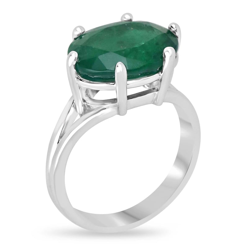 6.20ct 14K White Gold Natural Oval Cut Emerald Ring - East West Setting for Women, Elegant Jewelry Gift for Anniversary, Engagement, Wedding & Special Occasions