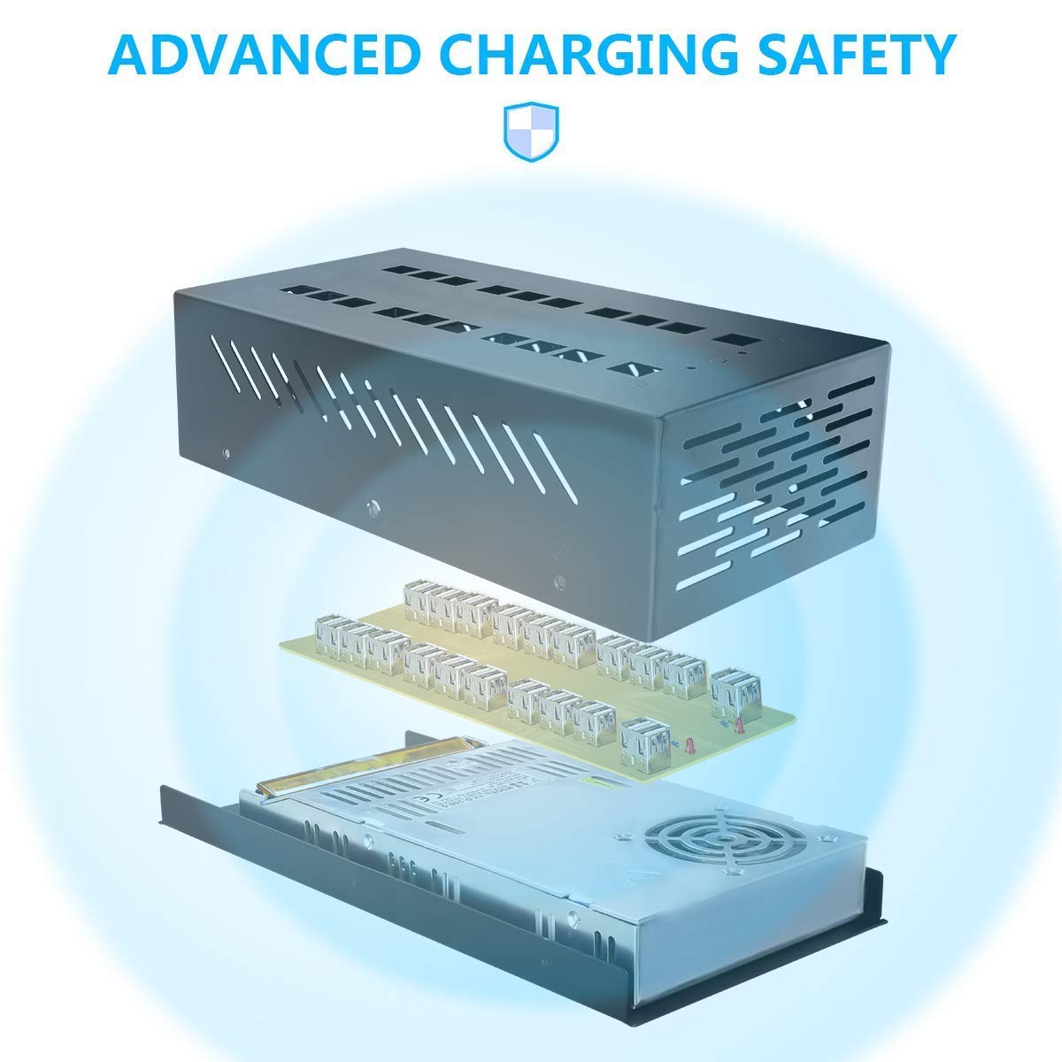 40-Port USB Charging Station with Smart Protection | Fast Multi-Port USB Wall Charger Adapter with Power Cord for iPhone, iPad, Samsung Galaxy | Perfect for Home, Office, Dorm & Travel Charging Needs