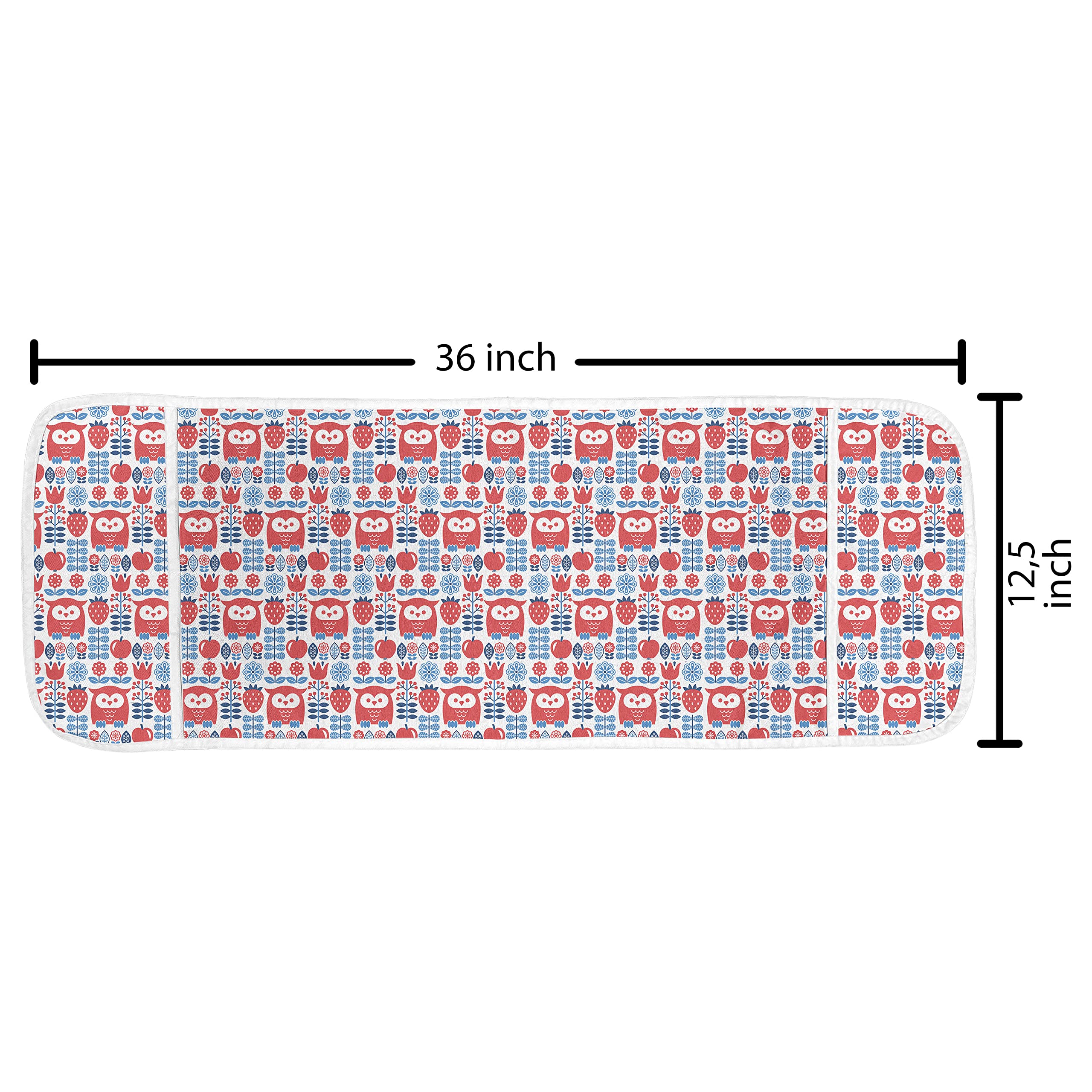 Ambesonne Norwegian Microwave Oven Cover - Water Resistant Floral Pattern with Owls & Apples, 36x12 Inch Kitchen Organizer with Pockets in Sea Blue & Dark Coral | Perfect for Modern Kitchens & Microwave Protection