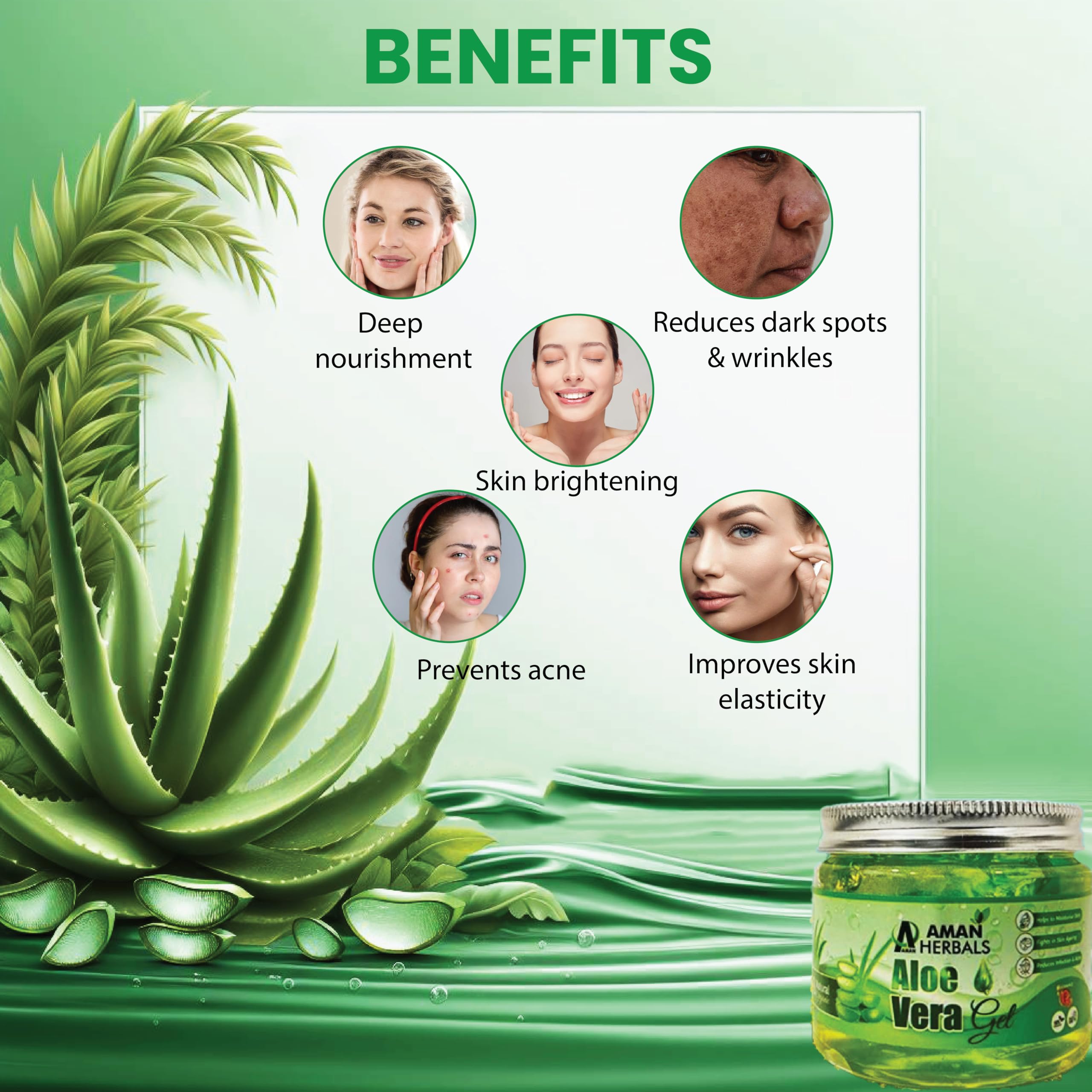 AMAN HERBALS - Pure Natural Aloe Vera Gel for Face, Hair & Skin | 200g Organic Moisturizer for Hydration, Sunburn Relief & Styling | Perfect for Daily Skincare, After-Sun Care & Hair Styling