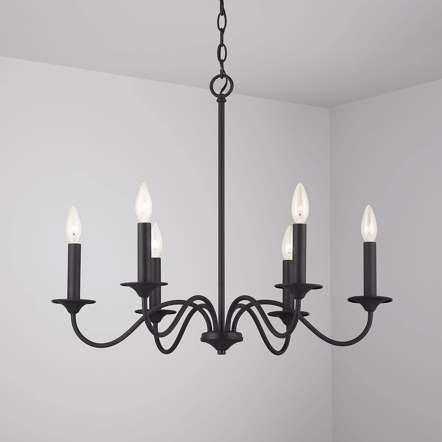 Capital Lighting 437261BI Vincent Mediterranean French Country Round Candle Chandelier - 6-Light 360W Black Iron Ceiling Fixture (22