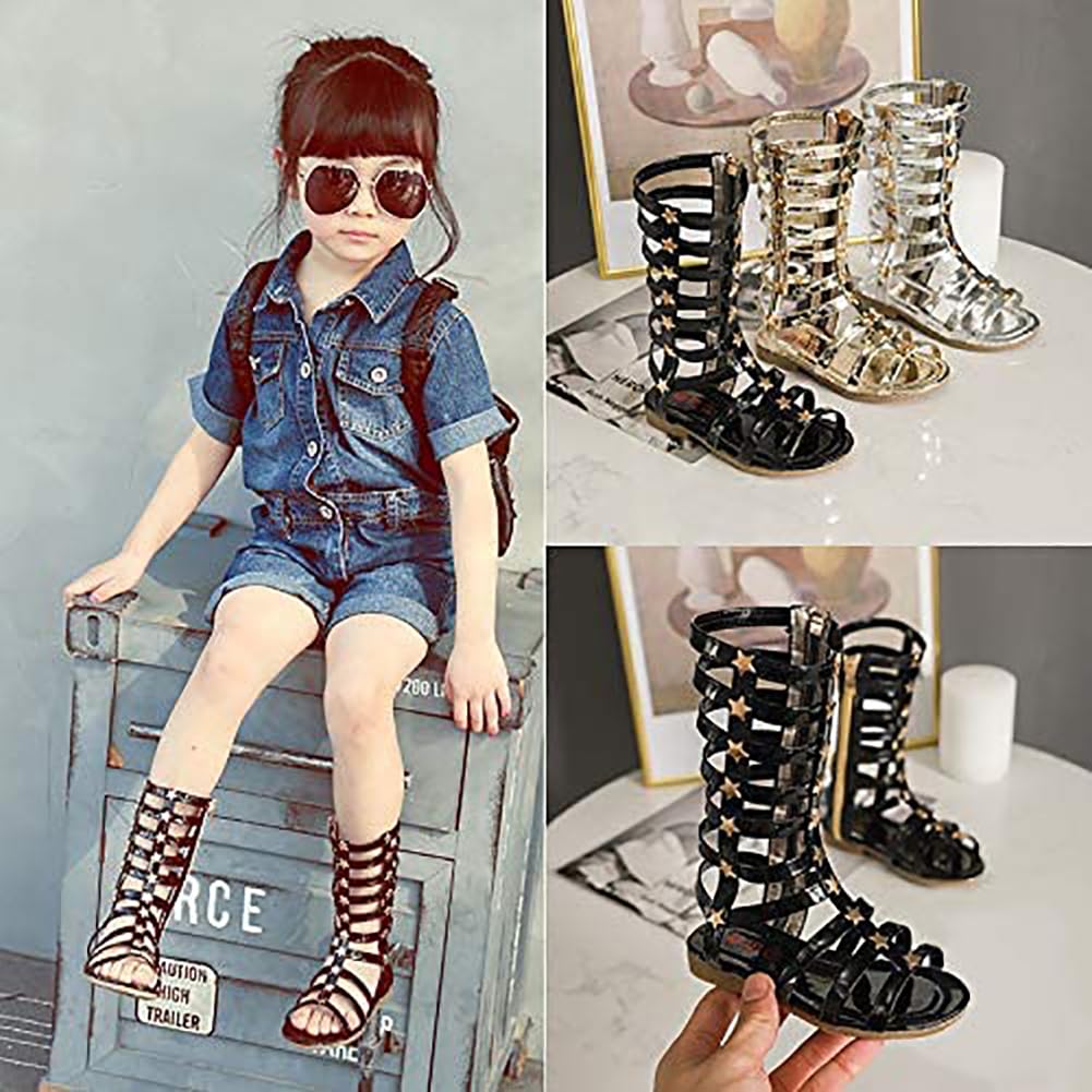 Girls Rivet Gladiator Sandals - Summer Princess Dress Shoes with Strappy Flats & Zip Up Boots - Perfect for Outdoor Play, Dress-Up Parties & Casual Wear