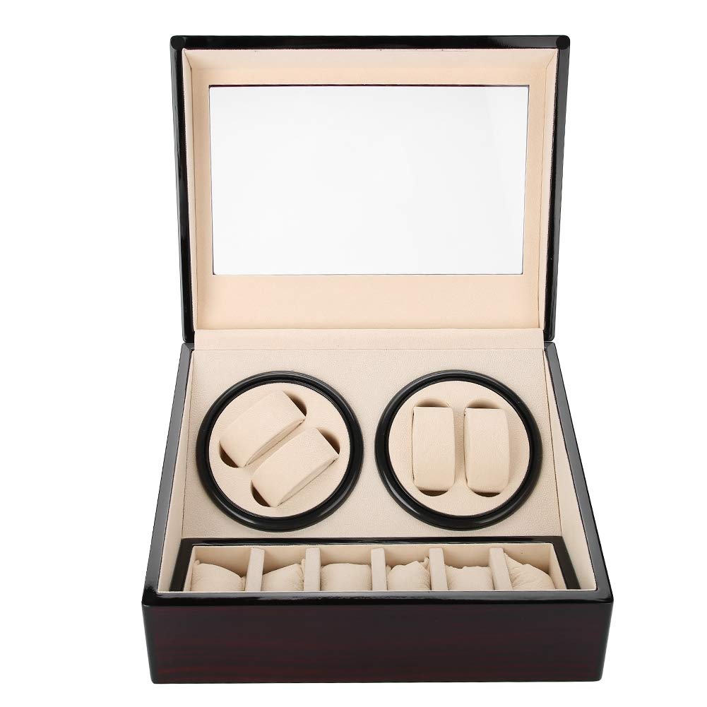 Zerone Automatic Watch Winder Box - 4 Watch Storage Case with 6 Rotation Modes | Display Organizer for Mechanical & Self-Winding Watches | Perfect for Watch Collections, Travel, and Home Decor