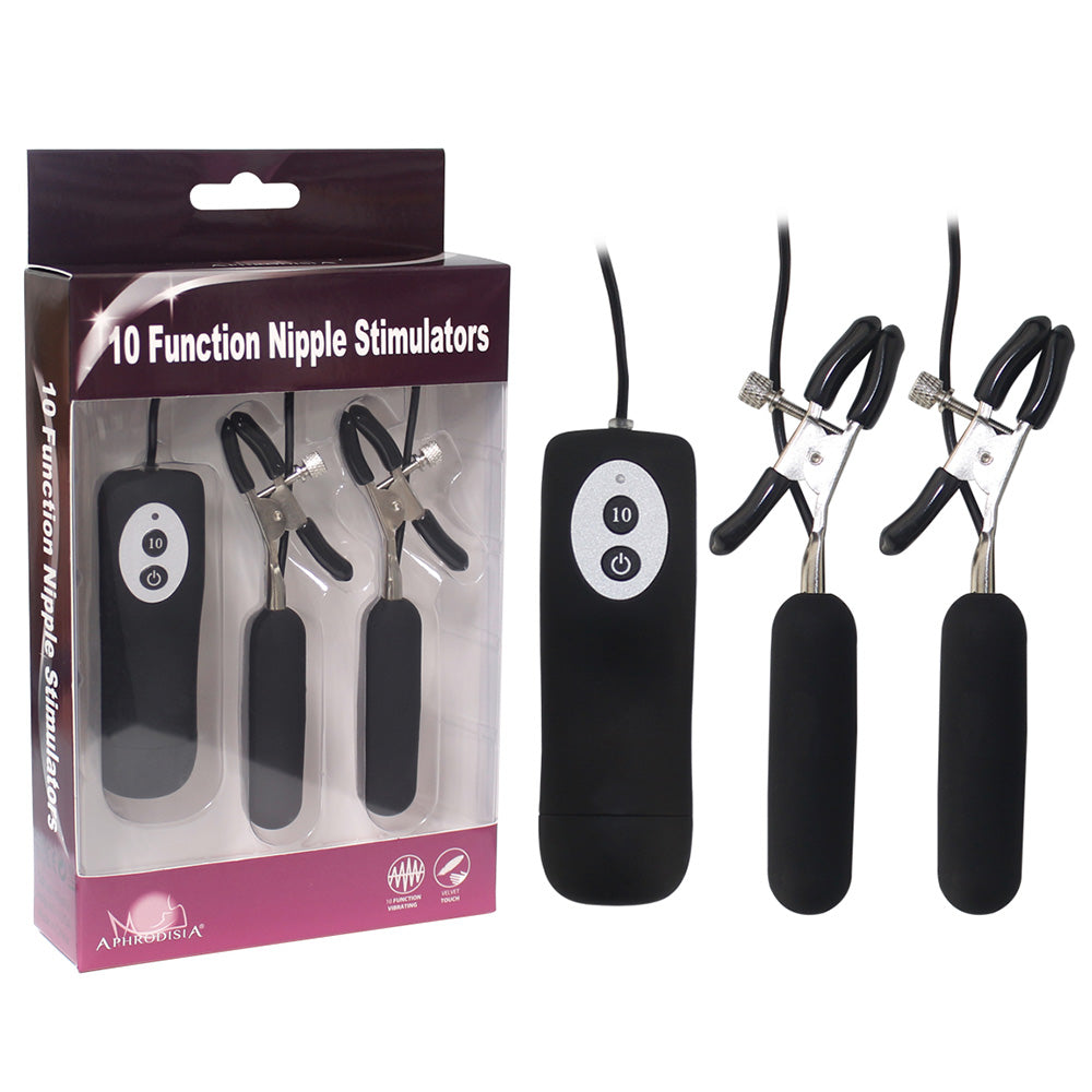 10 Function Vibrating Nipple Clamp Stimulators - Adjustable Pleasure Clamps for Couples & BDSM Play - Perfect for Sensual Massage, Foreplay & Adult Intimacy