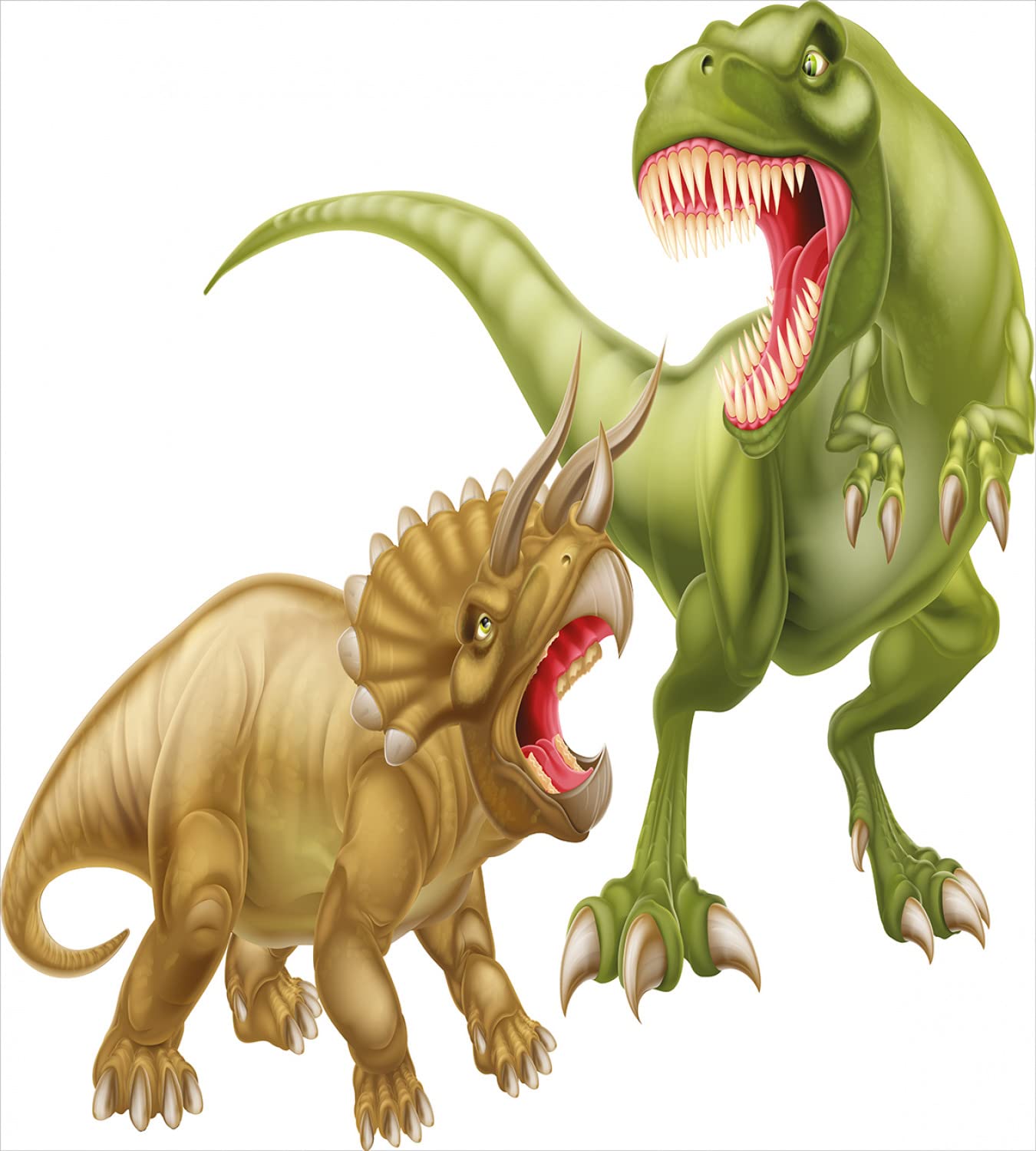 Ambesonne Dinosaur Duvet Cover Set - King Size 2-Pack with 2 Duvet Covers & 4 Pillowcases | T-Rex vs Triceratops Wild Reptile Dinosaur Design in Green, Pink & Pale Brown | Perfect for Kids' Rooms, Dinosaur Themed Bedrooms & Jurassic Decor