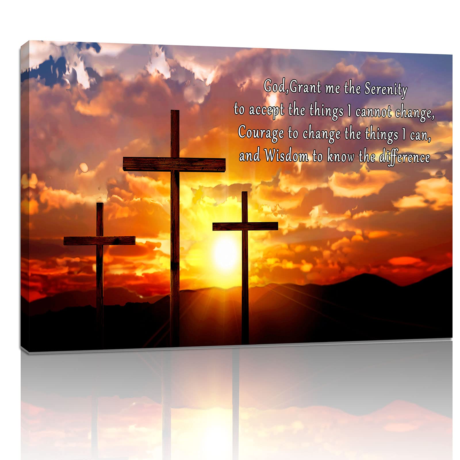 AMART SUN Bible Verses Canvas Wall Art - Christian Scripture Painting with Crosses, Jesus Religious Home & Office Decor - Large Framed Ready to Hang Canvas for Living Room, Bedroom, Church (16x24 inches)