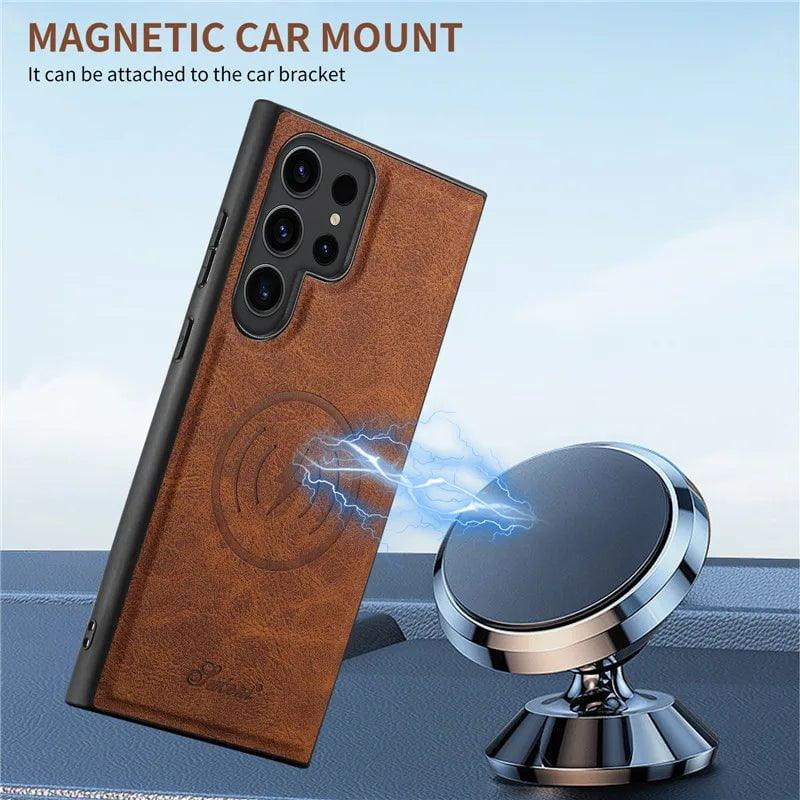Samsung Galaxy S24 Vegan Leather Magnetic Card Holder - Slim Wallet for Credit Cards & ID - Perfect for Travel, Work, and Everyday Use