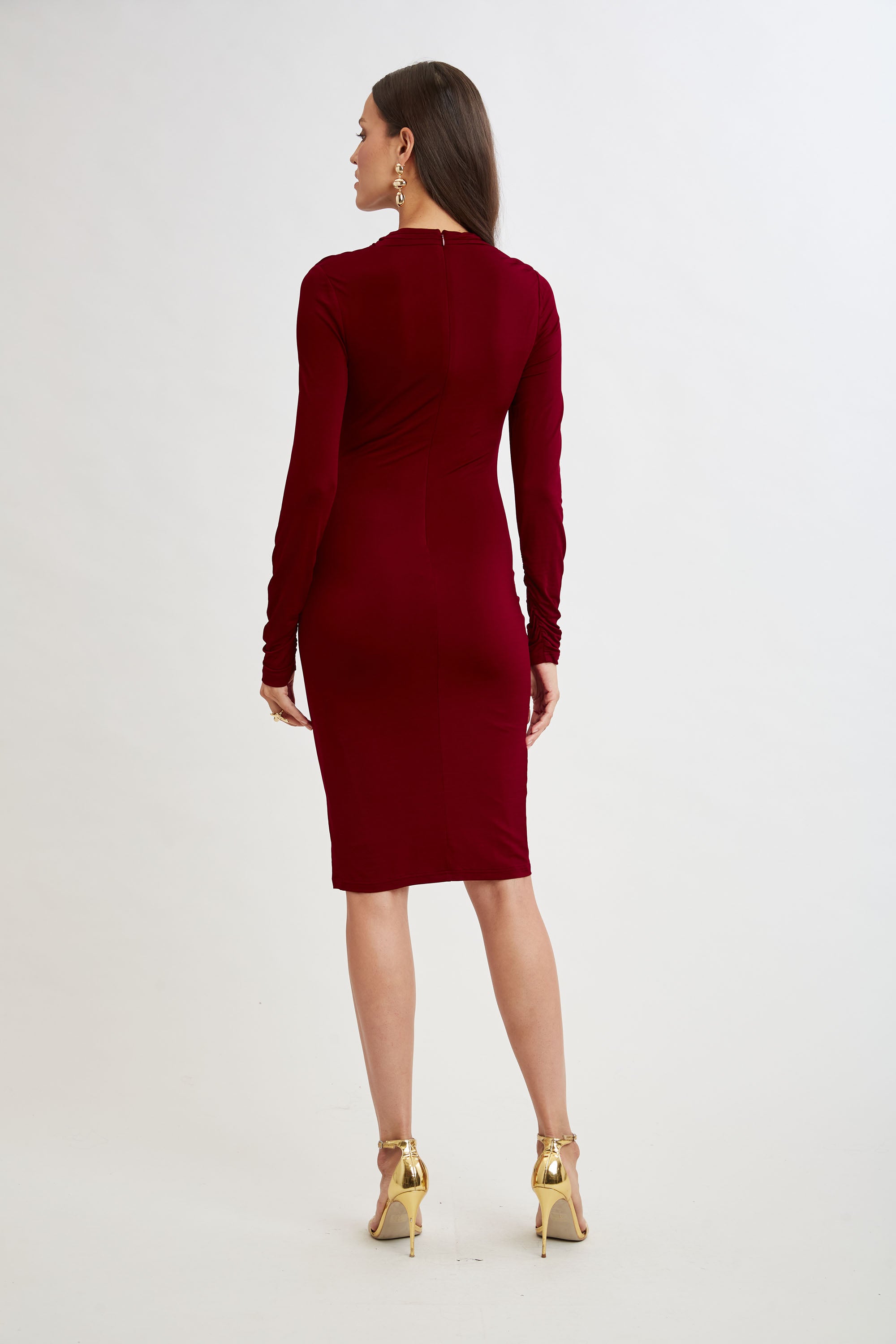Elegant Pleat Detail Matte Jersey Dress for Women - Perfect for Office, Cocktail Parties & Evening Events