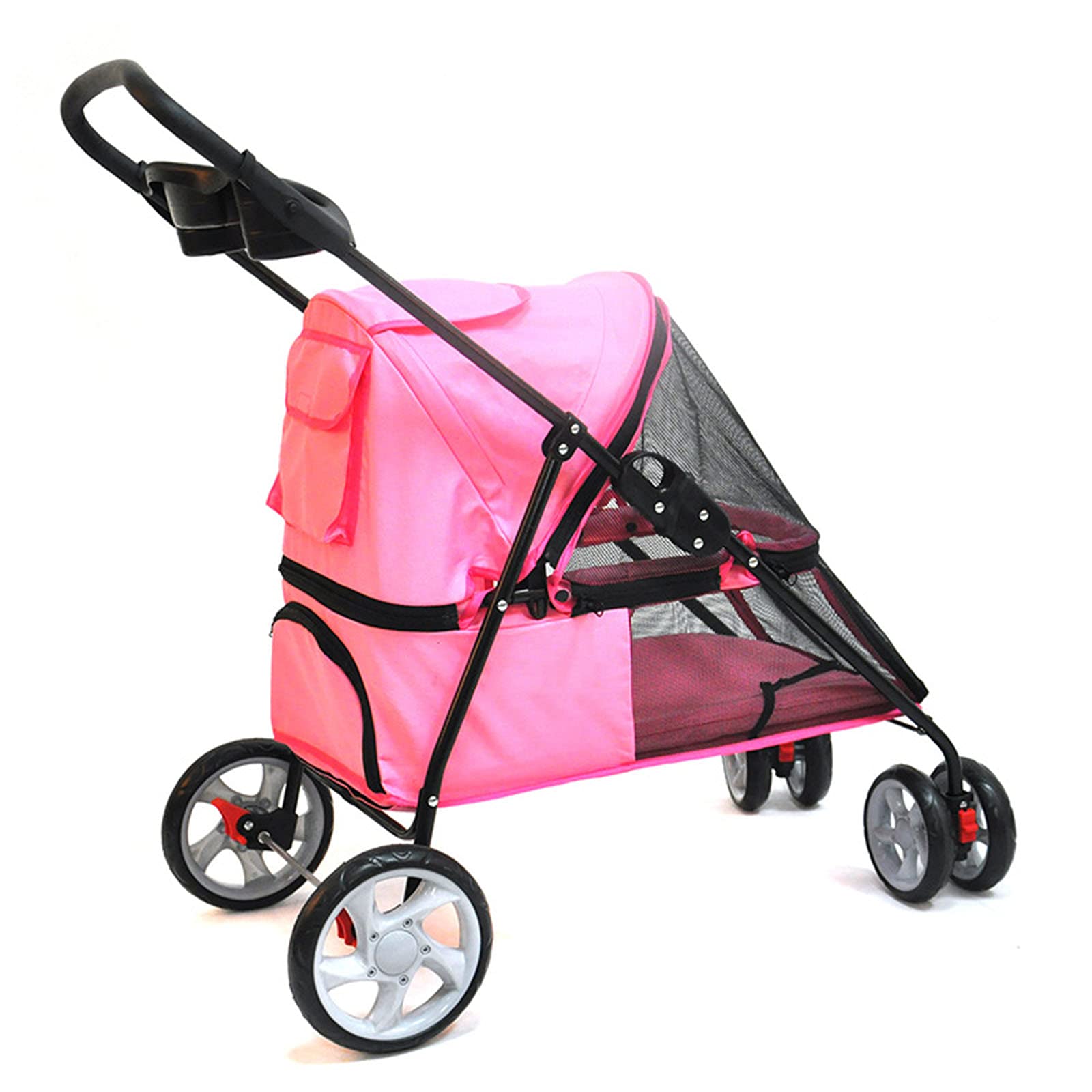 Foldable 4-Wheel Pet Stroller for Small & Medium Dogs & Large Cats - Lightweight & Reversible Design for Outdoor Travel, Walks & Vet Visits