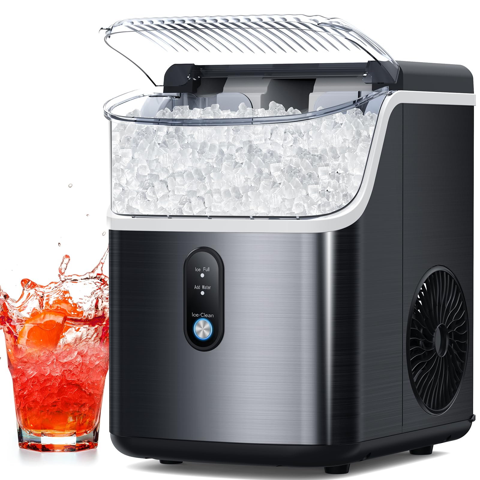 Portable Nugget Ice Maker Countertop - 34Lbs/24H Soft Chewable Pellet Ice Machine with Self-Cleaning & One-Touch Operation - Perfect for Home Bars, Camping, RV Trips & Office Use (Black)
