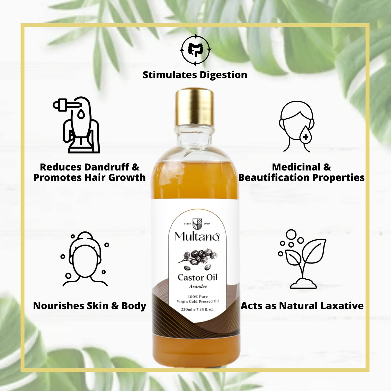Organic Cold Pressed Castor Oil for Hair Growth, Skin Care, Eyebrows & Eyelashes - 100% Pure Virgin Castor Oil for Natural Beauty | 50ml Bottle | Perfect for DIY Beauty, Massage & Home Remedies