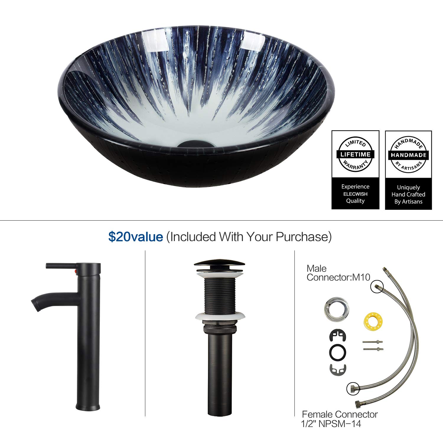 Stylish Tempered Glass Round Vessel Sink with Faucet & Pop-Up Drain - 1.5 GPM Flow Rate - Modern Bathroom Vanity Bowl for Contemporary Home Decor | Perfect for Spa-Like Bathrooms, Powder Rooms & Luxury Master Suites
