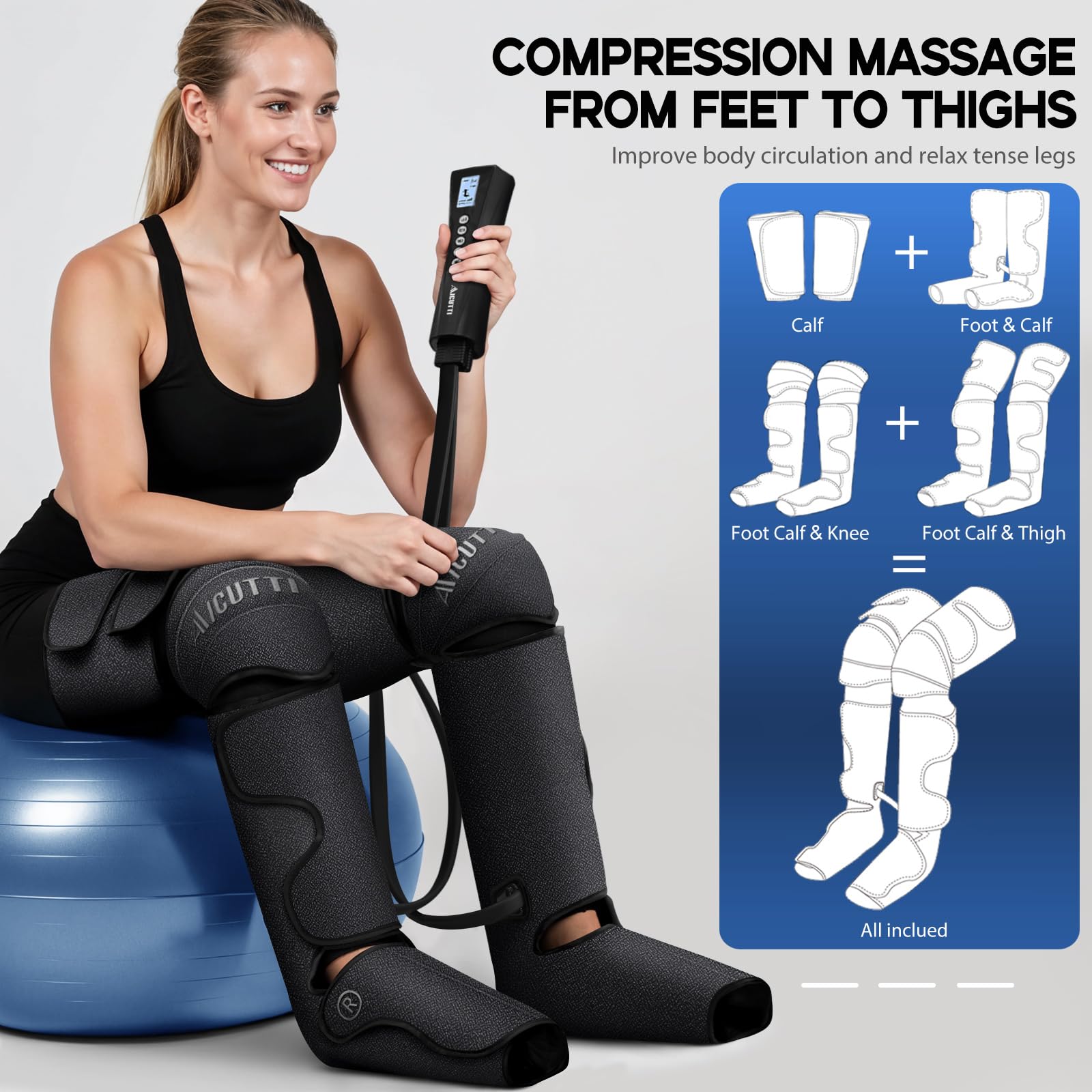 Air Compression Leg Massager with Heat Therapy - Foot, Calf, Knee & Thigh Pain Relief - Improves Blood Circulation - Perfect Gift for Women, Men, Parents (Mother's Day, Father's Day, Birthdays, Christmas) - Ideal for Home Use, Office Relaxation & Post-Workout Recovery