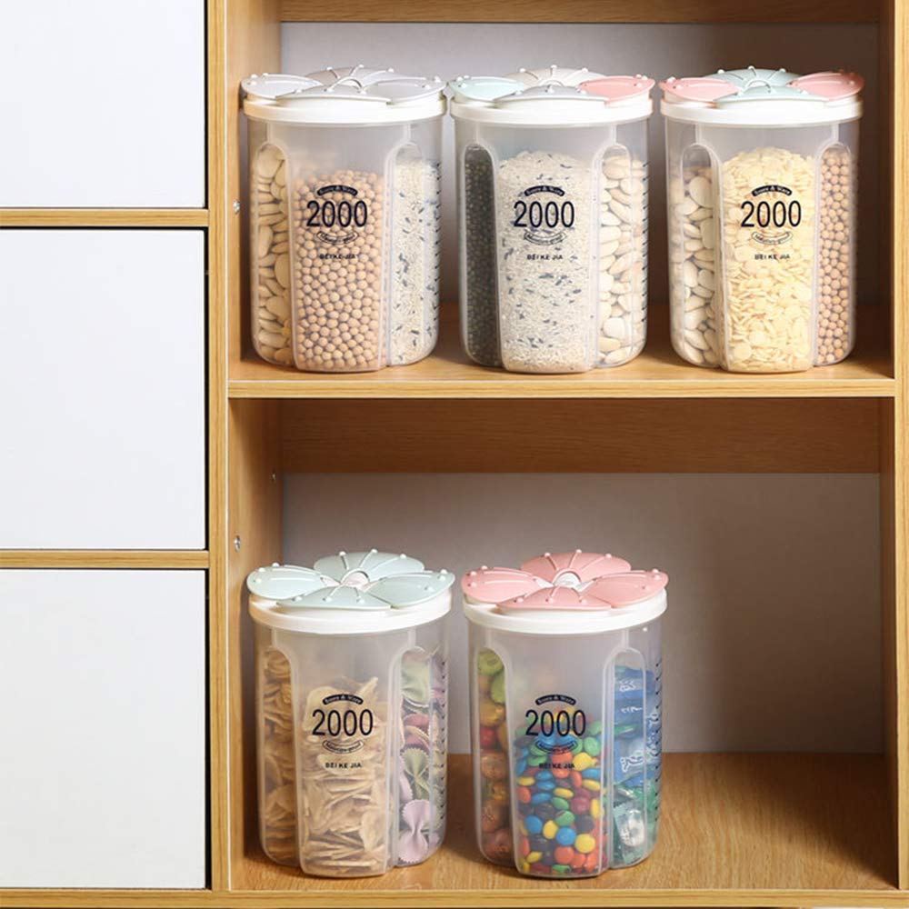 Airtight Food Storage Containers Set - BPA Free Plastic Kitchen Canisters for Flour, Sugar, Rice & Cereal (2000ml, 4-Piece, 2 Colors) - Perfect for Pantry Organization & Meal Prep