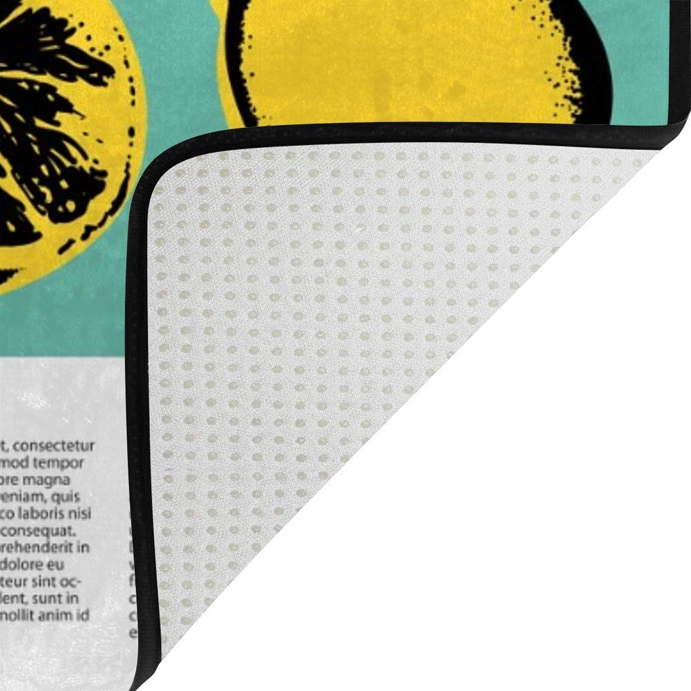 Hand Drawn Lemon Area Rug - Non Slip Large Carpet for Living Room & Nursery - Washable Soft Polyester Floor Mat (6'7