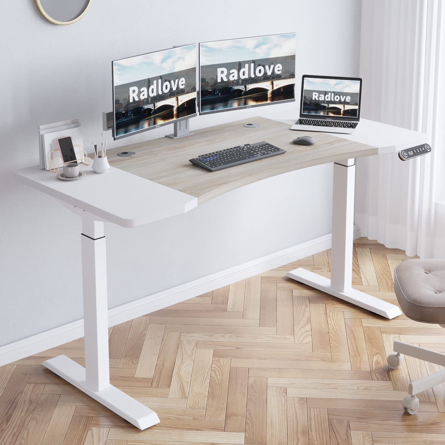 Dual Motor Electric Standing Desk 63 x 30 Inches - Height Adjustable Sit Stand Desk for Home Office with Splice Board, 265 lb Weight Capacity (White Frame & Top) - Perfect for Ergonomic Workspace & Small Office Setup
