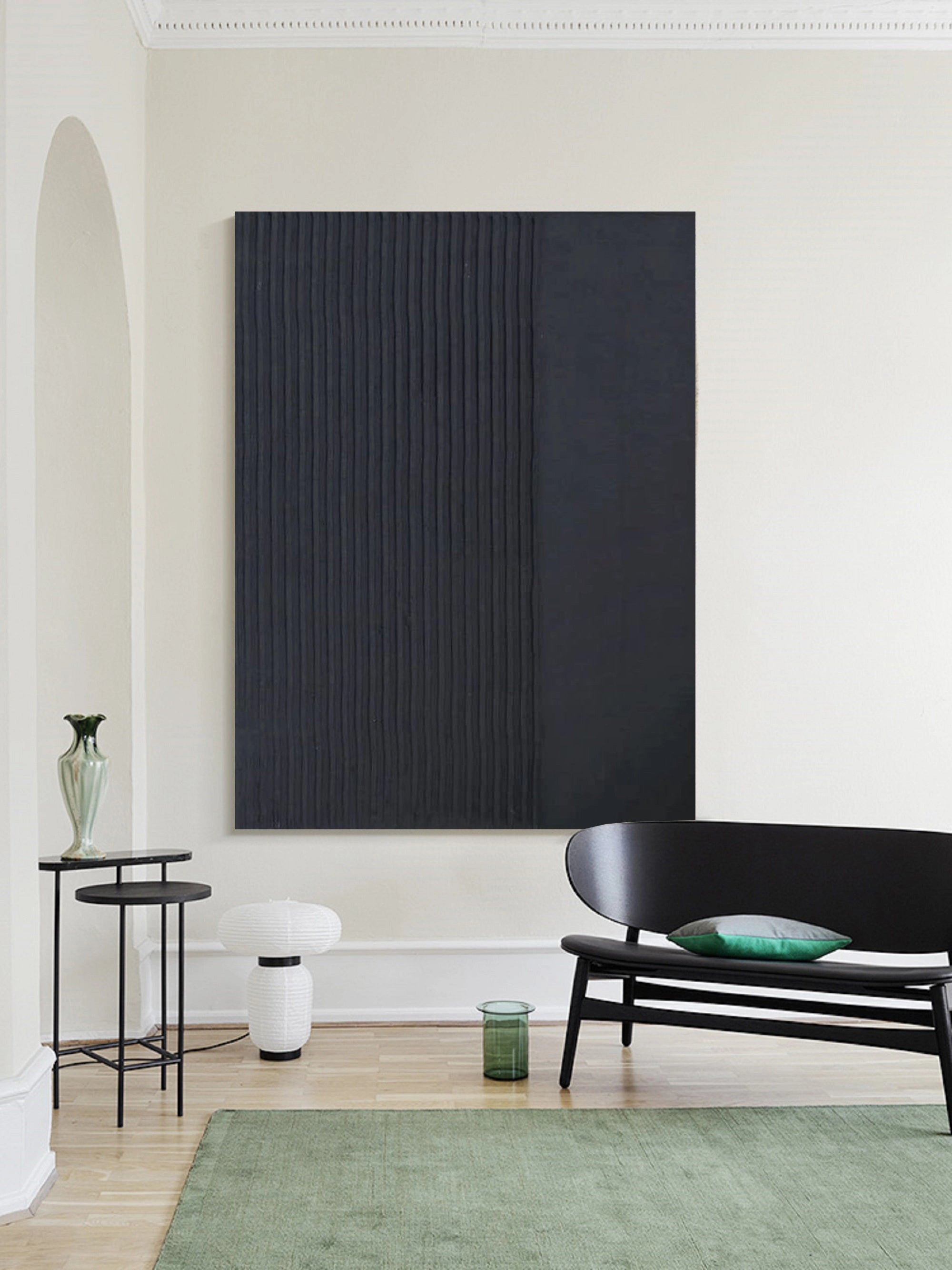 Black Minimalist Textured Painting Canvas Wall Art - Modern Abstract Home Decor for Living Room, Bedroom & Office | Premium Quality #MZ021