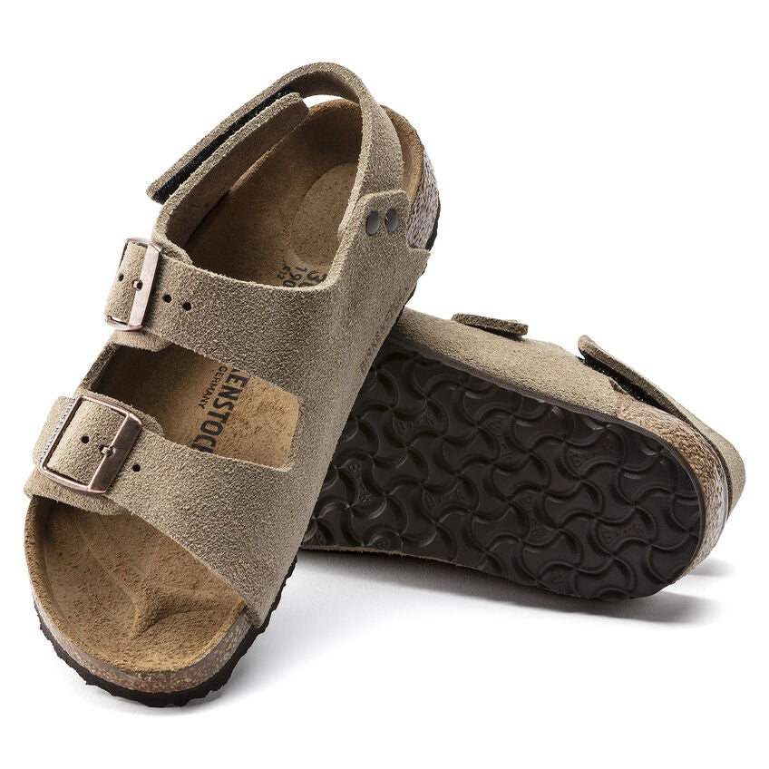 Birkenstock Kids Milano HL Suede Sandals - Comfortable Taupe Leather Footbed for Boys & Girls | Perfect for School, Beach & Outdoor Play