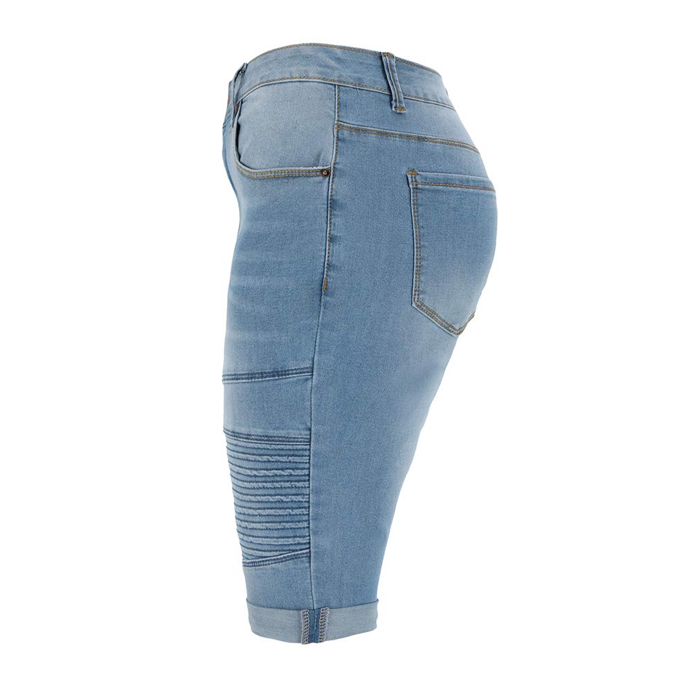 THUNDER STAR Women's Distressed Denim Bermuda Shorts - Ripped Knee-Length Stretch Jeans Shorts for Casual Wear & Summer Outfits