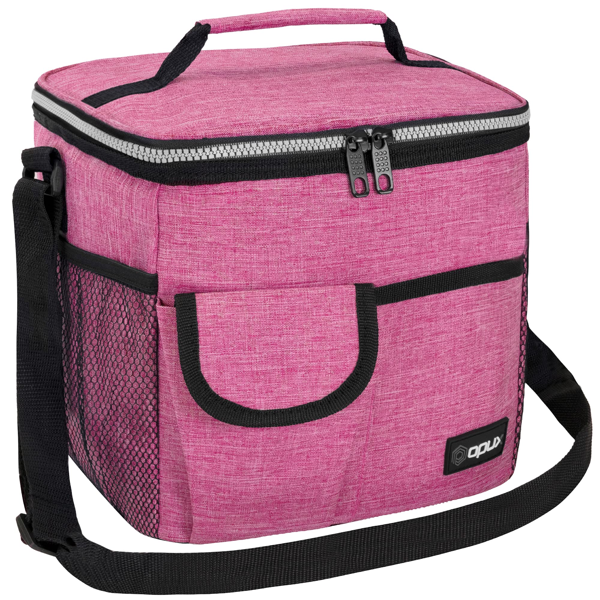 OPUX Insulated Lunch Bag - Leakproof Heather Pink Lunch Box for Work & School, Portable Soft Cooler Bag with Shoulder Strap for Men, Women & Kids - Holds 18 Cans/10L - Perfect for Office, Picnics & Outdoor Activities