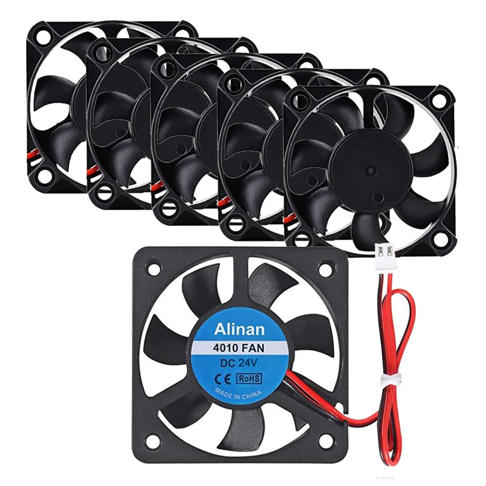 Alinan 6-Pack 4010 24V Sleeve Bearing Brushless Cooling Fan 40x40x10mm with 2-Pin Connector - High Performance Cooling for 3D Printers, Computers, Gaming PCs, and Electronics