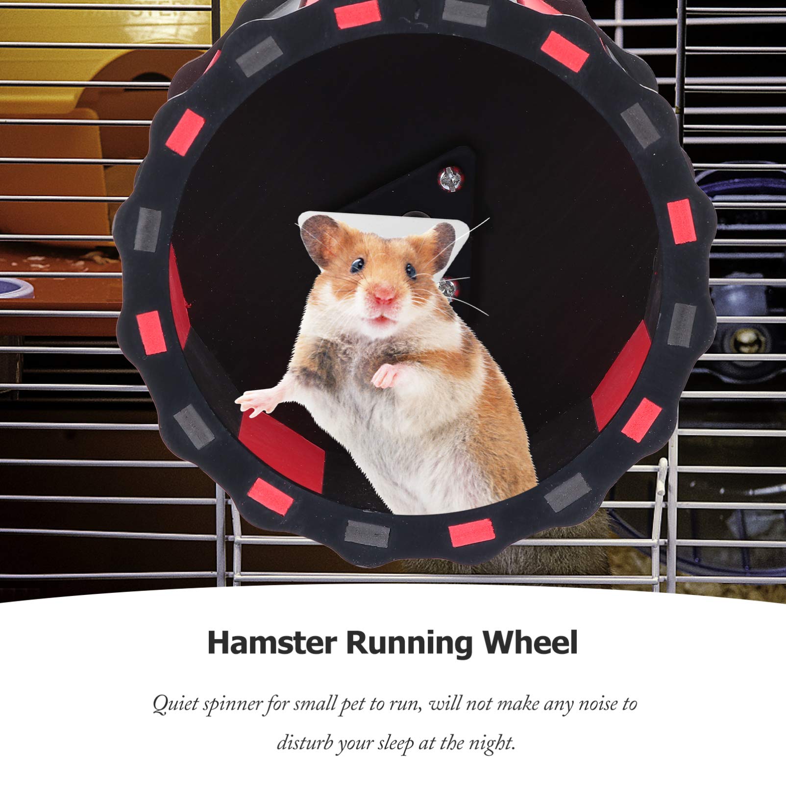 Balacoo Wooden Hamster Exercise Wheel - Silent Small Pet Running Wheel for Rats, Chinchillas, Gerbils - Cage Accessory for Squirrels, Rabbits & Small Animals (Black/Red) - Perfect for Play & Exercise in Pet Cages