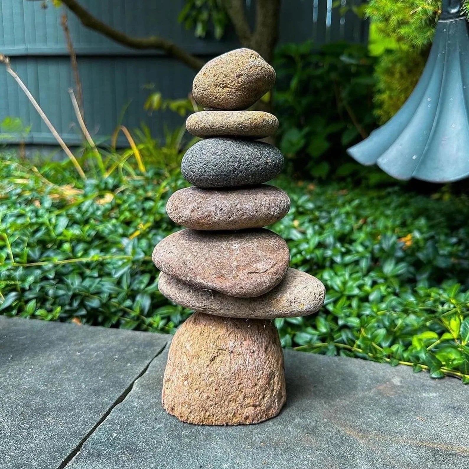 7 Stone Cairn Garden Statue - Zen Outdoor Decor for Meditation Gardens, Patios & Backyards - Natural Stone Stacking Art for Peaceful Landscaping