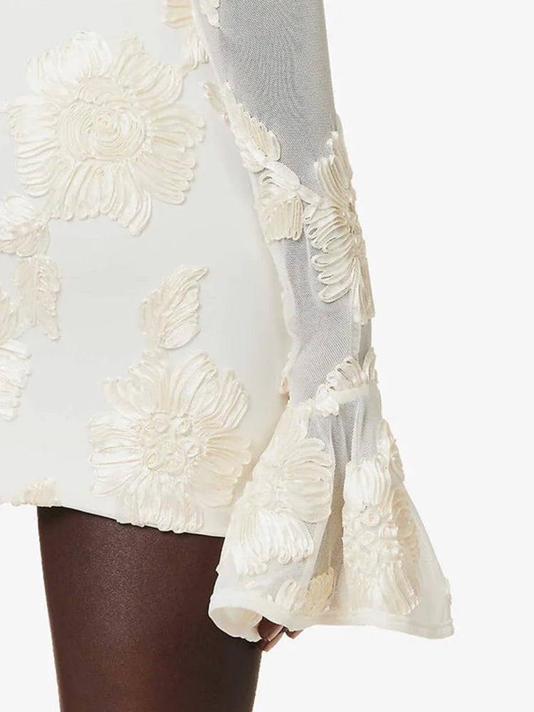 Sexy Backless Mini Dress for Women - Round Neck, Flare Sleeve, High Waist Patchwork Jacquard A-Line Dress | Perfect for Date Night, Club Outfits & Summer Parties