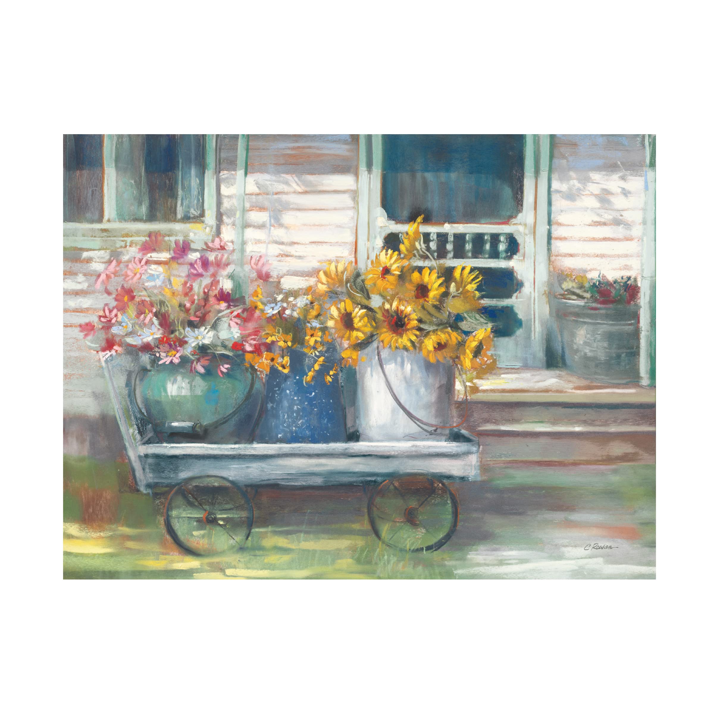 Trademark Fine Art 'Garden Wagon Bright' Canvas Wall Art by Carol Rowan - Vibrant Floral Painting for Living Room, Bedroom & Office Decor