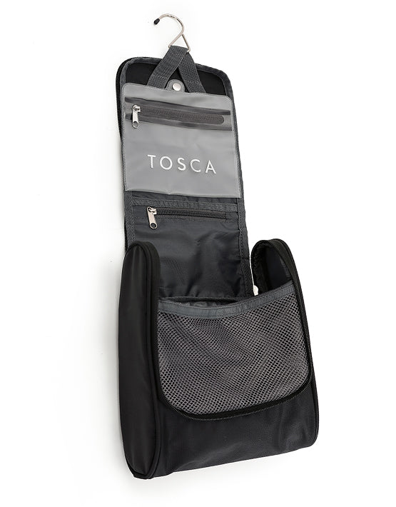 TOSCA TCA582 10-Inch Black Travel Organizer - Compact & Durable Travel Essentials Bag for Toiletries, Cosmetics & Accessories - Perfect for Airplane, Vacation & Business Trips