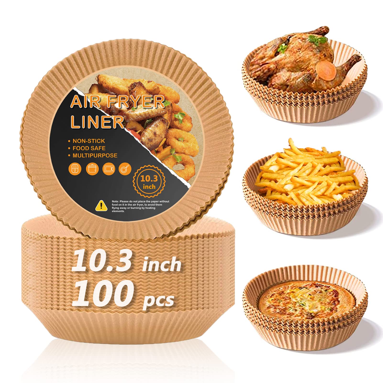 10.3 Inch Large Air Fryer Disposable Paper Liners - 100 PCS Non-Stick Parchment Paper Pads, Oil Resistant & Waterproof Food Grade Baking Sheets for Air Fryer, Roasting, Microwave - Perfect for Healthy Cooking & Easy Cleanup
