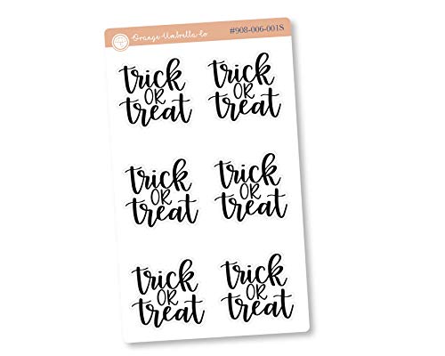 Halloween Trick or Treat Planner Stickers - Scary Script Stickers for Adults, DIY Scrapbooking, Bullet Journaling, Party Decorations (F7 D-008-B, #908-006-001S-WH)