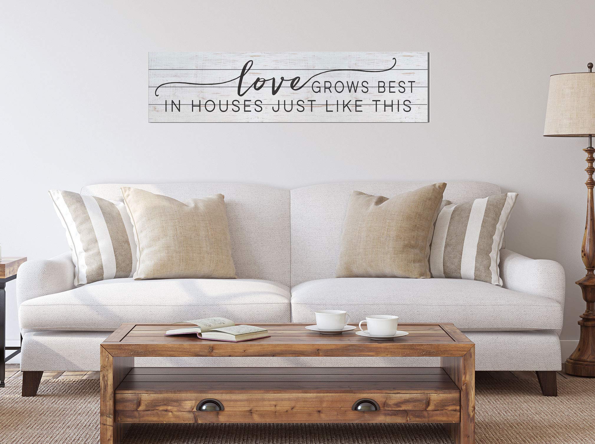 Kindred Hearts 40x10 Inch Farmhouse Love Sign - Whitewash & Black Wooden Slat Wall Decor for Home, Wedding, Anniversary Gift - Perfect for Living Room, Bedroom, Porch Decor