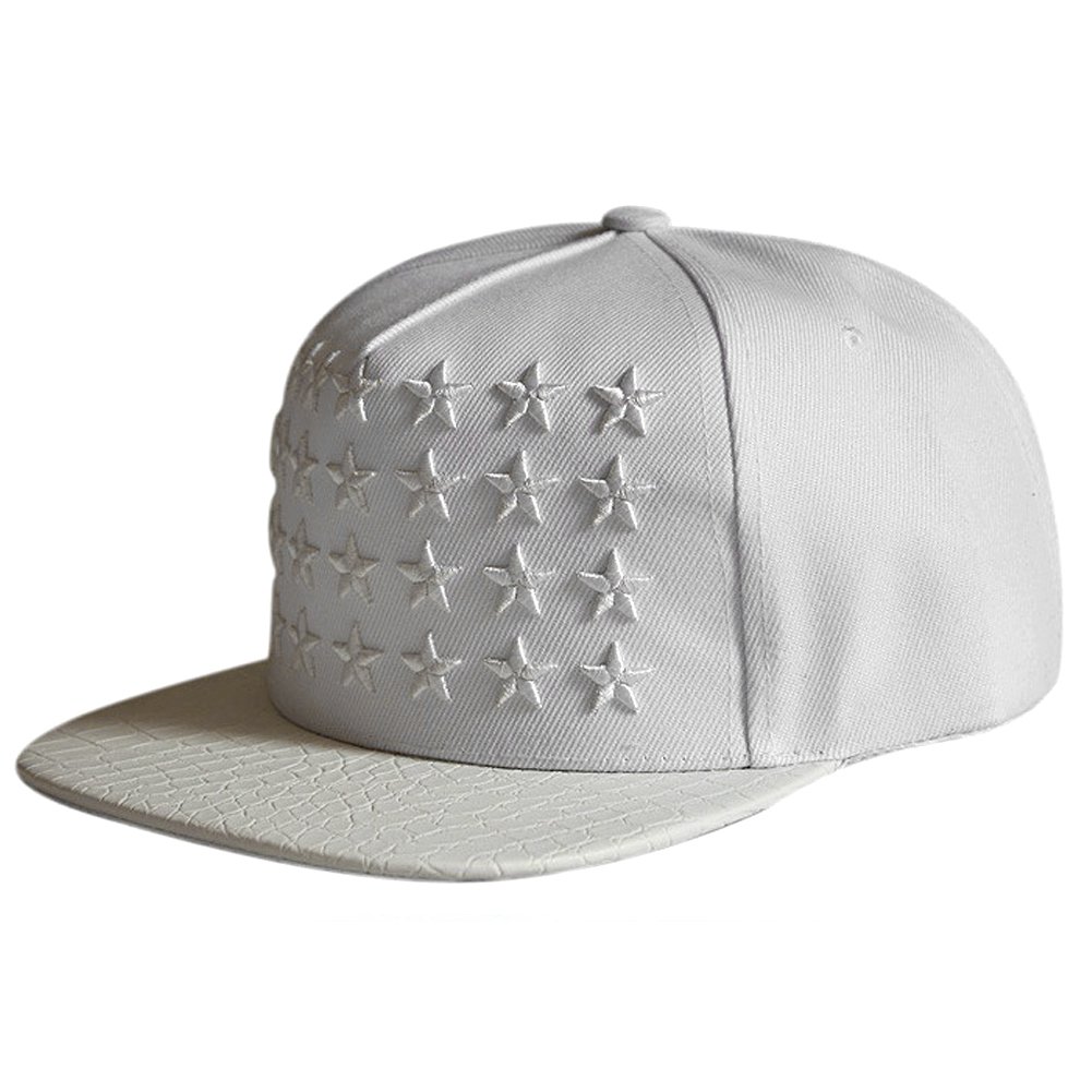 LOCOMO Star Embroidery PU Leather Snapback Cap - Stylish Crocodile Pattern for Streetwear