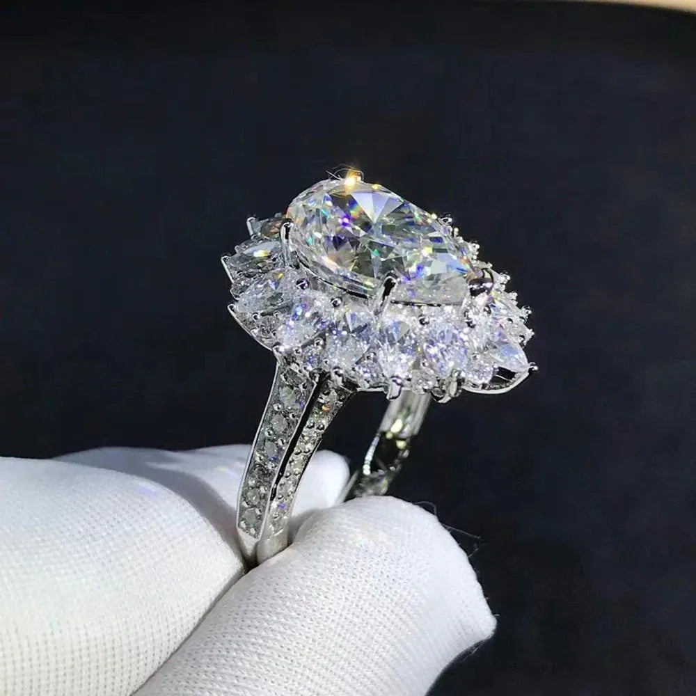 Luxury 925 Sterling Silver Pear 3EX 4CT VVS D Color Moissanite Engagement Ring for Women - Wedding, Proposal, Anniversary Gift - Fine Jewelry for Special Occasions