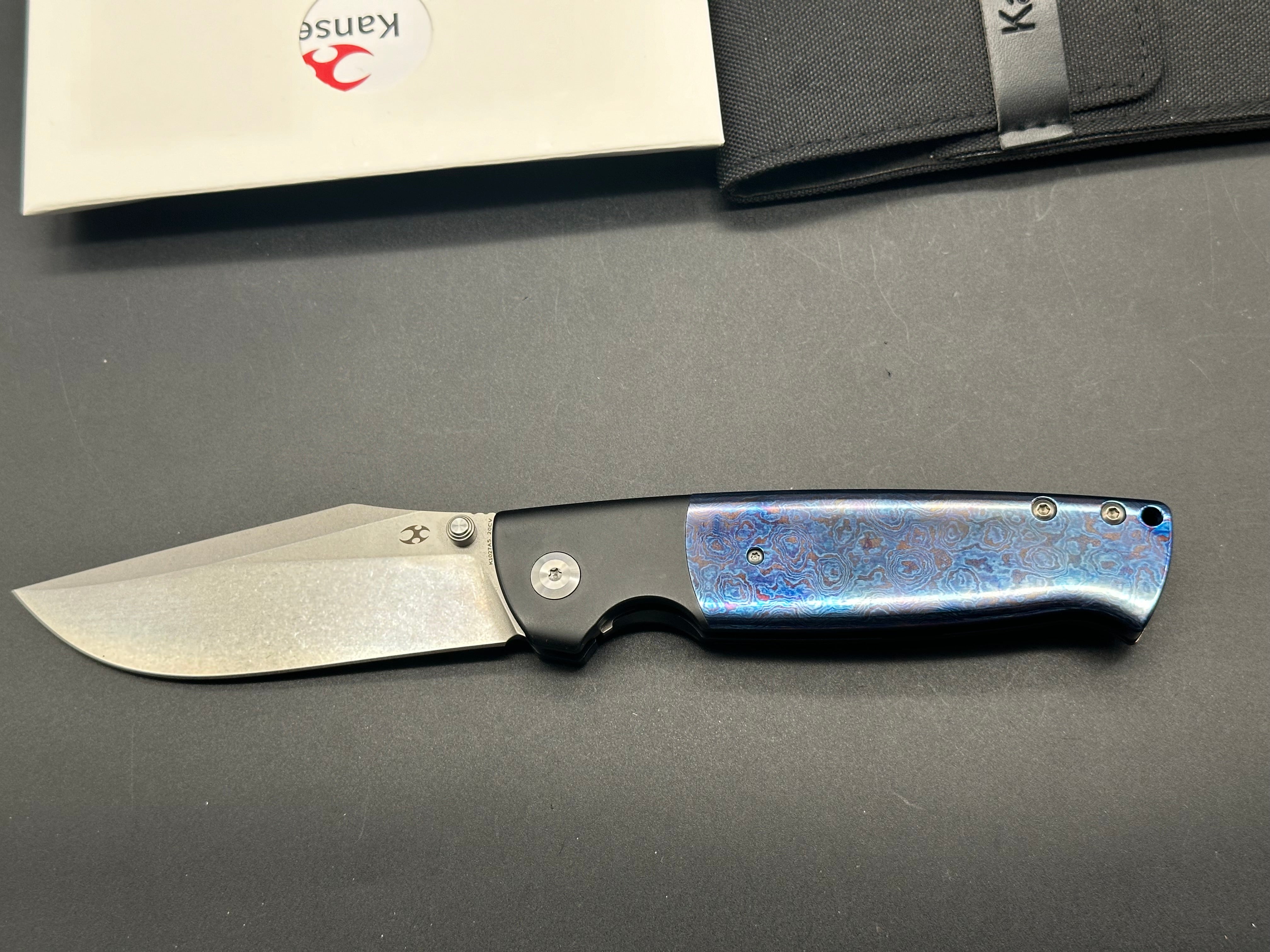 KANSEPT SHIKARI Folding Knife - Black Titanium & Timascus Handle, 20CV Steel Plain Edge (Model K1027A5) | EDC, Outdoor Survival, Camping & Everyday Carry