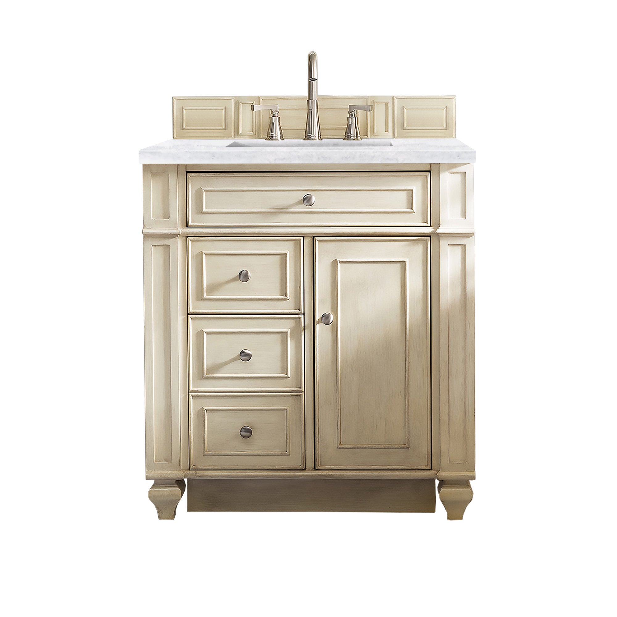 Bristol 30 Inch Single Bathroom Vanity with 3CM Arctic Fall Solid Surface Top in Vintage Vanilla - Perfect for Small Bathrooms, Powder Rooms & Home Renovations