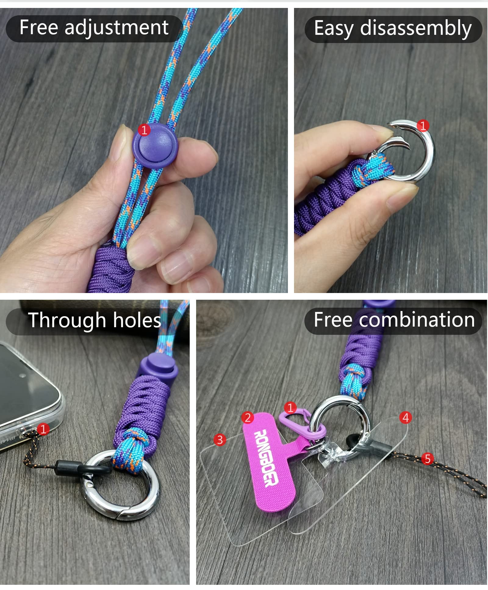 Colorful Phone Lanyard Wrist Strap for Women - Secure Keys & Camera - Purple Blue