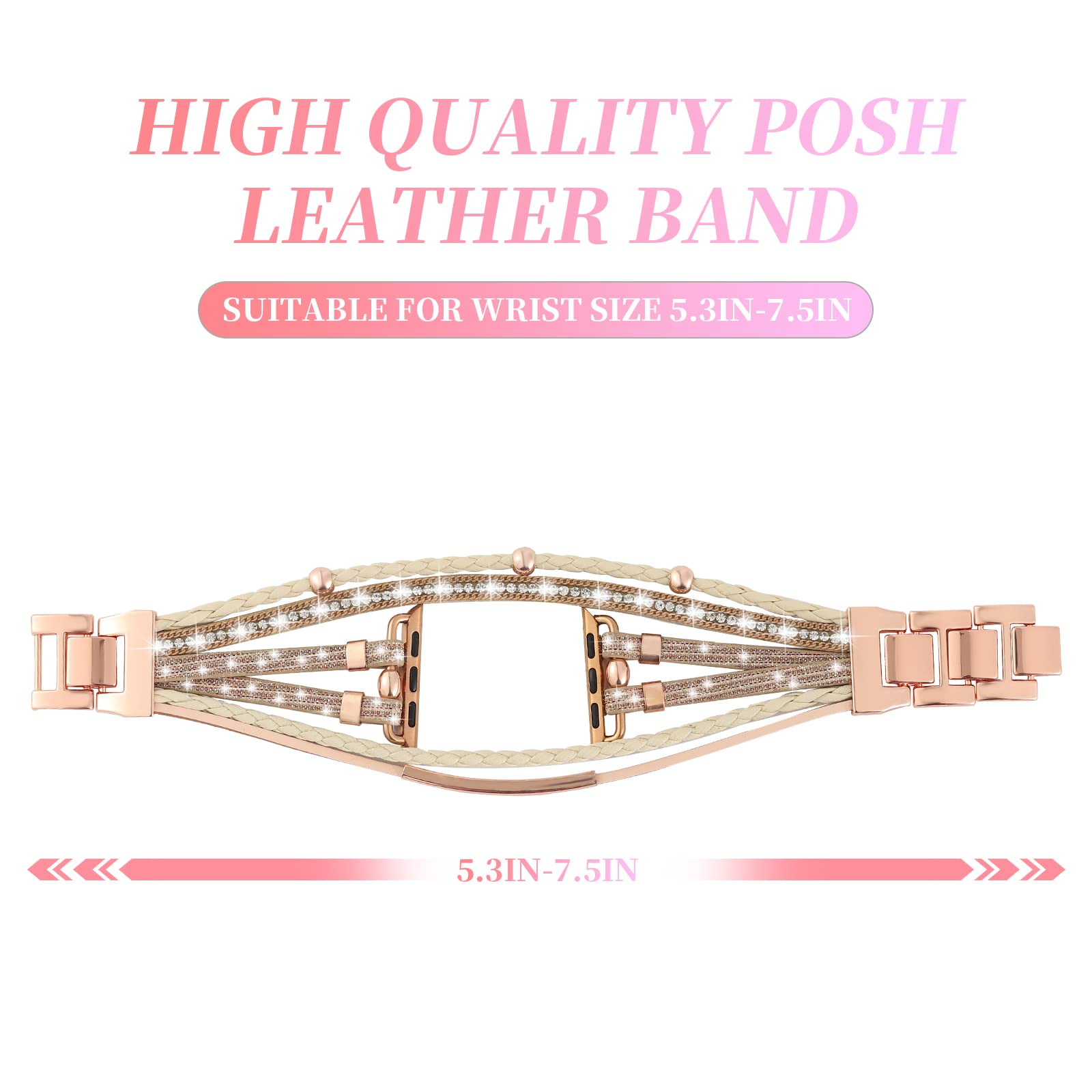 WONMILLE Genuine Leather Bands for Apple Watch 41mm 40mm 38mm 45mm 44mm 42mm 49mm - Boho Bracelet Strap Compatible with iWatch Series Ultra 10 9 8 7 6 5 4 3 2 1 SE - Perfect for Workouts, Office Wear & Casual Fashion Accessories