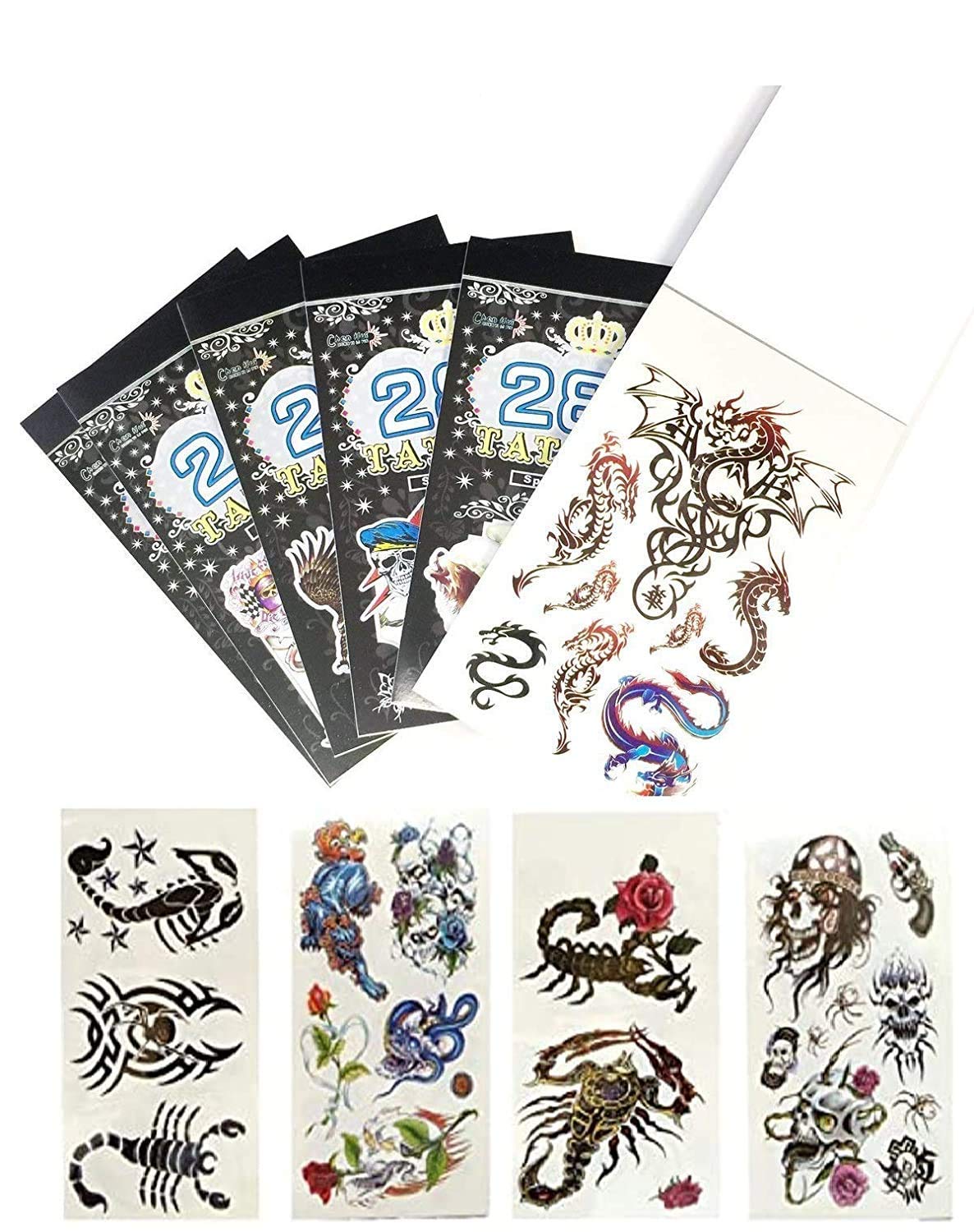 SSKR Pack of 2 Temporary Tiger Tattoo Booklets for Kids & Adults - Waterproof Fake Body Art Stickers for Parties, Halloween, Birthdays & Costume Events | Fun Return Gifts & Party Favors