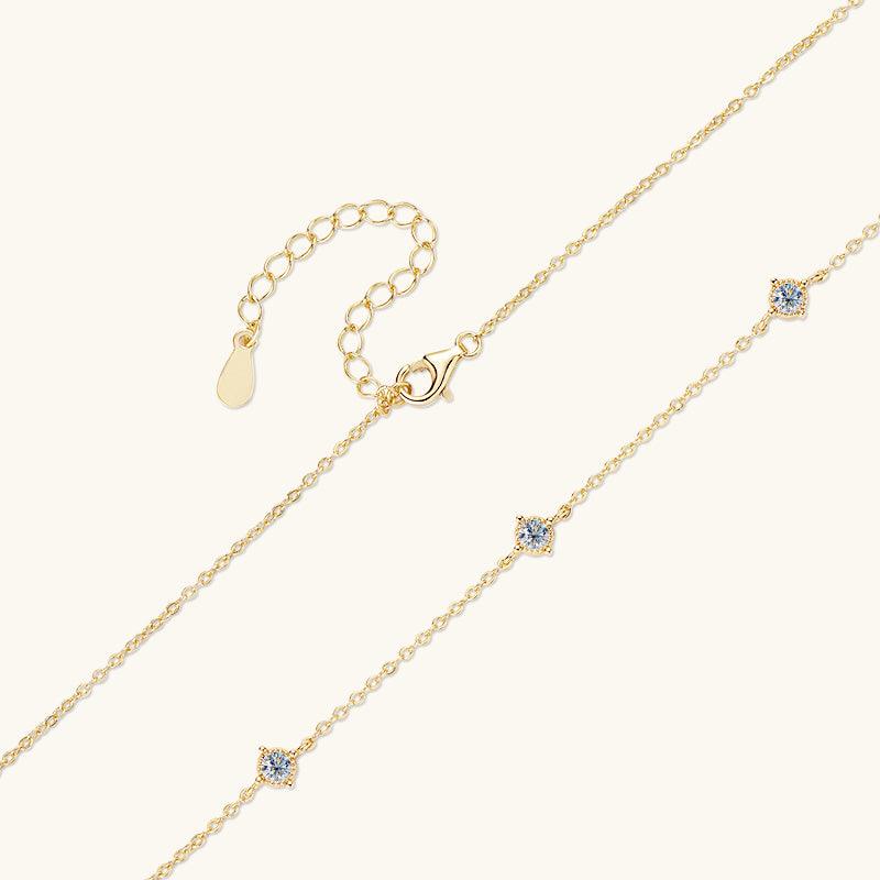 Shining Premium Moissanite Bezel Strand Necklace - 14K Gold Plated Elegant Jewelry for Women, Perfect for Weddings, Anniversaries & Special Occasions