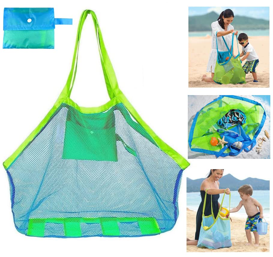 **Kids Mesh Beach Bag - Extra Large Waterproof Tote Backpack for Shells, Toys & Towels | Sand-Resistant Storage Bag for Beach, Pool & Outdoor Adventures | Blue**
