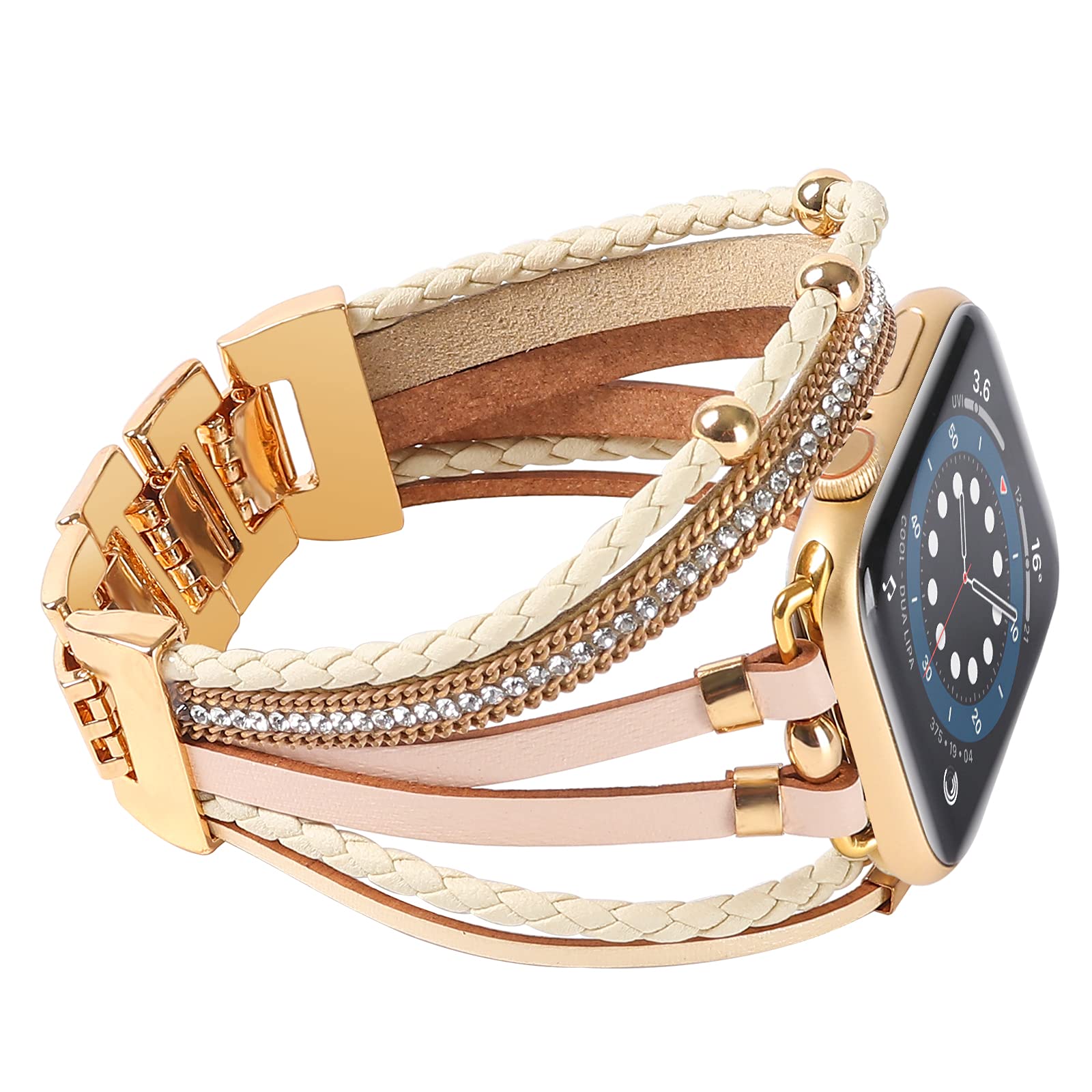 WONMILLE Genuine Leather Bands for Apple Watch 41mm 40mm 38mm 45mm 44mm 42mm 49mm - Boho Bracelet Strap Compatible with iWatch Series Ultra 10 9 8 7 6 5 4 3 2 1 SE - Stylish Multilayer Wrap Band for Women | Perfect for Workout, Office & Casual Wear