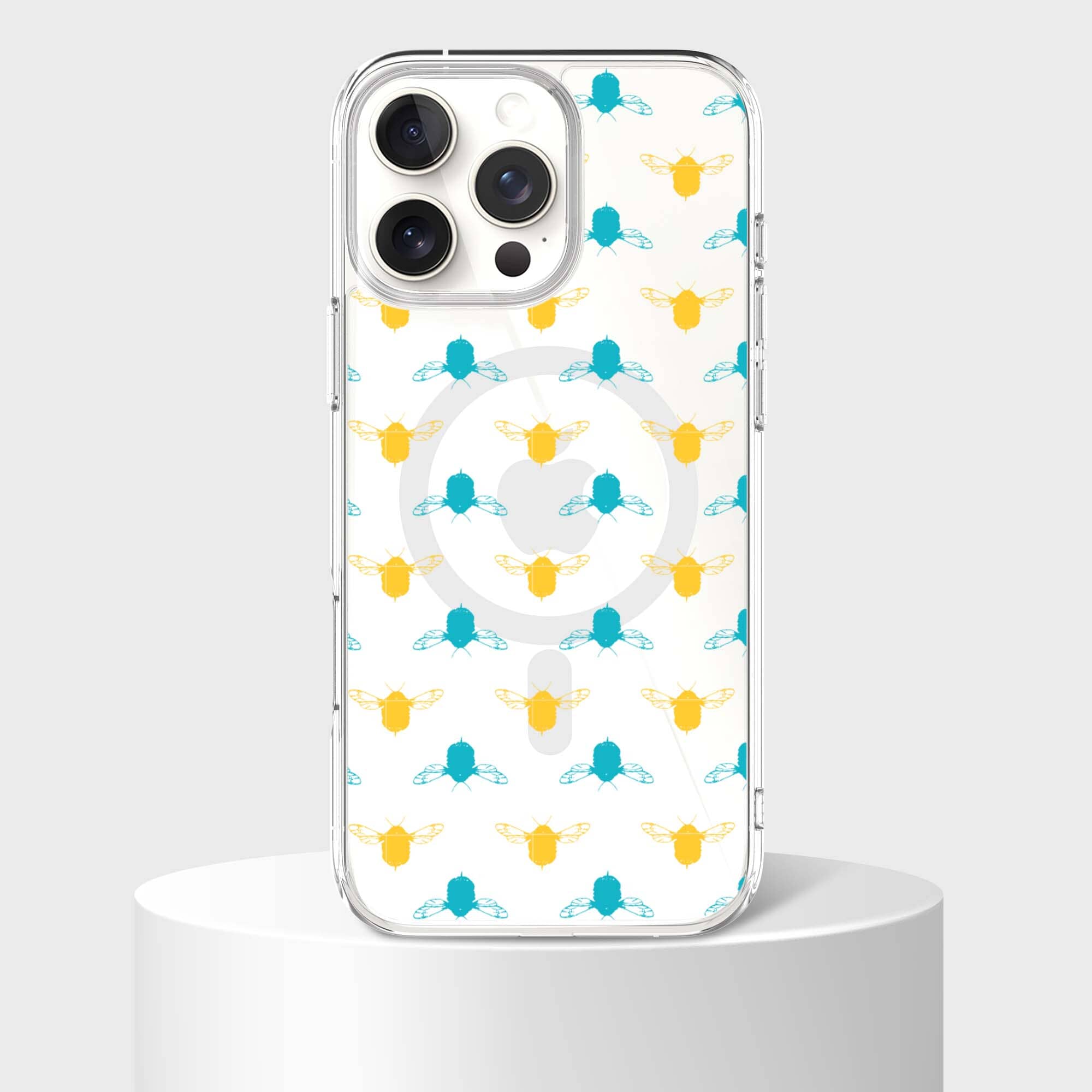 iPhone 16 Pro Max Clear Case with Blue & Yellow Bumble Design - Slim Protective Cover for Everyday Use, Work & Travel