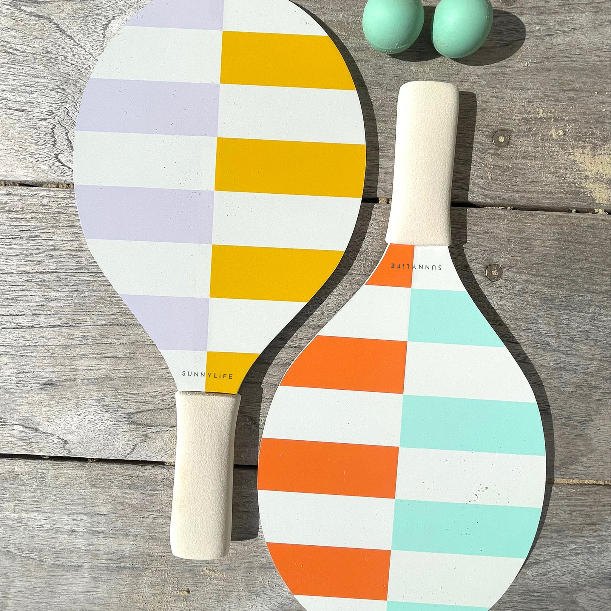 Sunnylife Rio Sun Beach Paddles - Premium Wooden Paddles for Beach Volleyball, Pool Games & Outdoor Water Sports