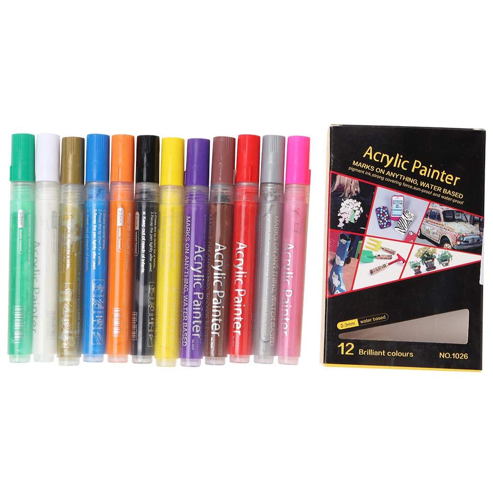 12 Colors Acrylic Paint Markers - Water-Based Non-Toxic Art Pens with Transparent Body for Drawing, Graffiti, DIY Crafts & Calligraphy - Perfect for Canvas, Wood, Glass & Rock Painting (Set of 12)