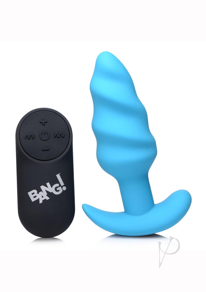 21x Vibrating Silicone Rechargeable Swirl Anal Plug with Wireless Remote - Blue | Adult Toy for Couples Play & Solo Pleasure