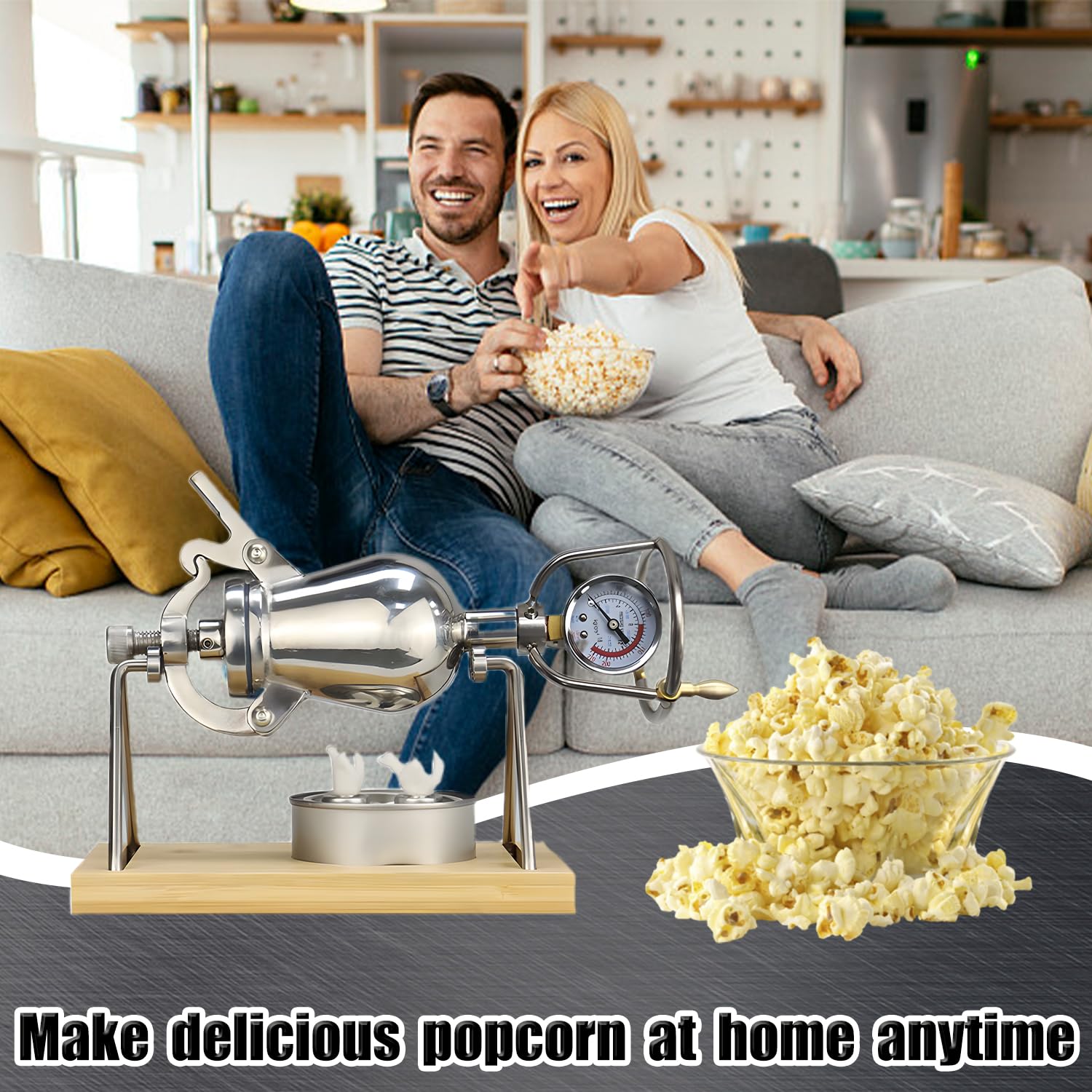 Stainless Steel Hot Air Popcorn Maker Machine - 260ml Large Capacity for Home Theater, Movie Nights & Parties - Healthy Oil-Free Snack Popper for Family Fun