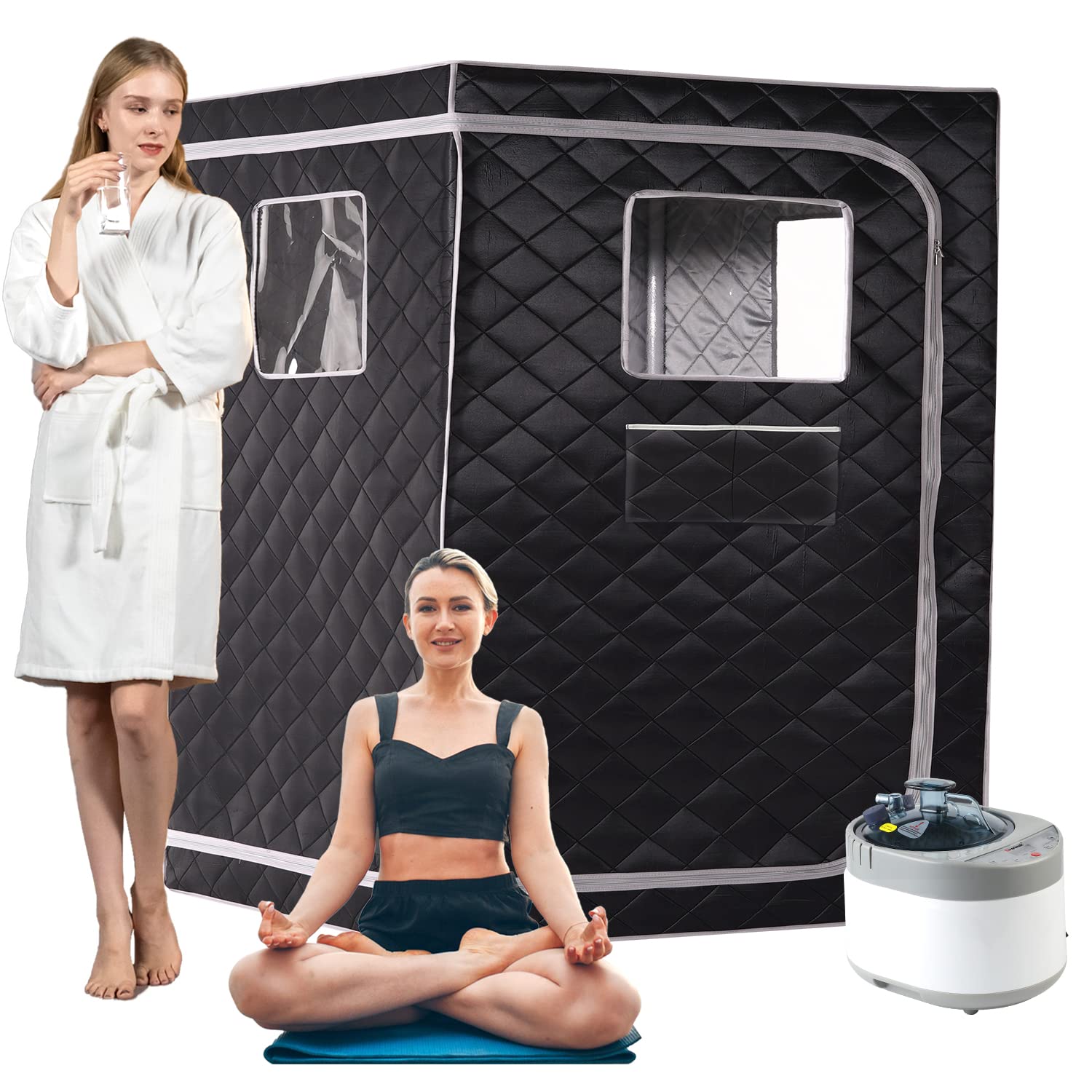 Smartmak Full Size Steam Sauna for Home - 1-2 Person Portable Spa with 4L Steamer, Large Body Relaxation Space (Black/Grey) - Perfect for Stress Relief, Detox & Muscle Recovery After Workout
