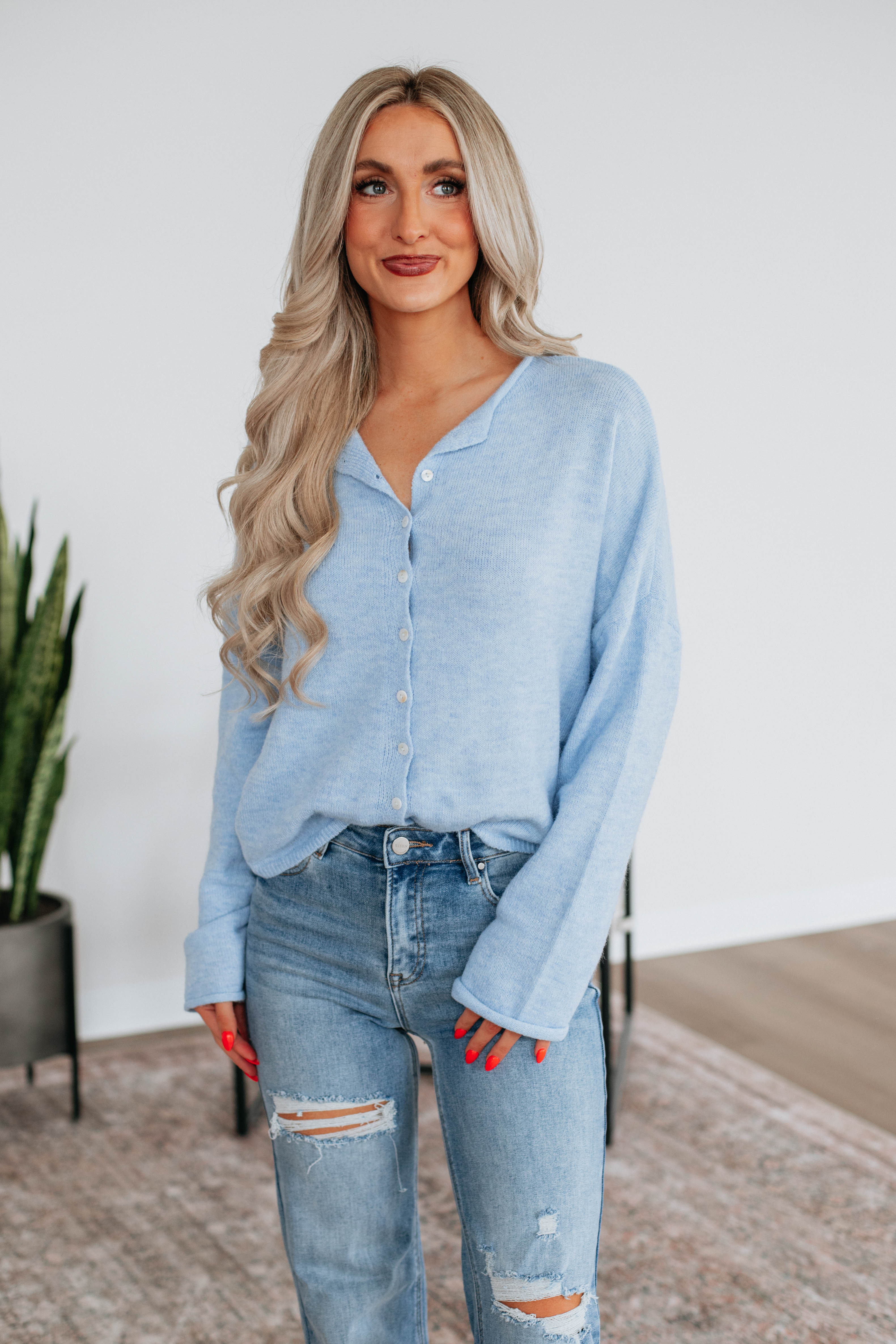 Brooke Cardigan Sky Blue - Women's Lightweight Knit Sweater for Casual Wear & Layering | Perfect for Office, Outings & Cozy Evenings